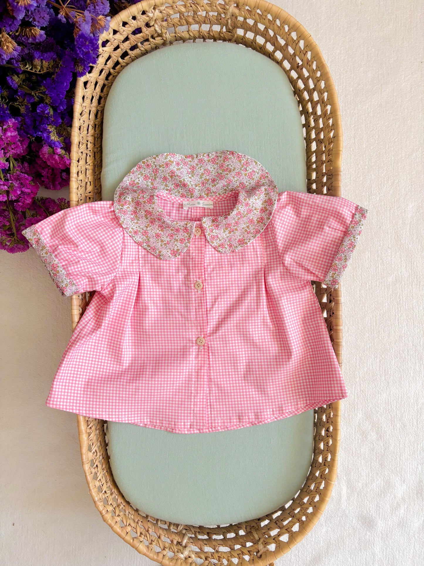 Pijama rosa Vichy con cuello Florida