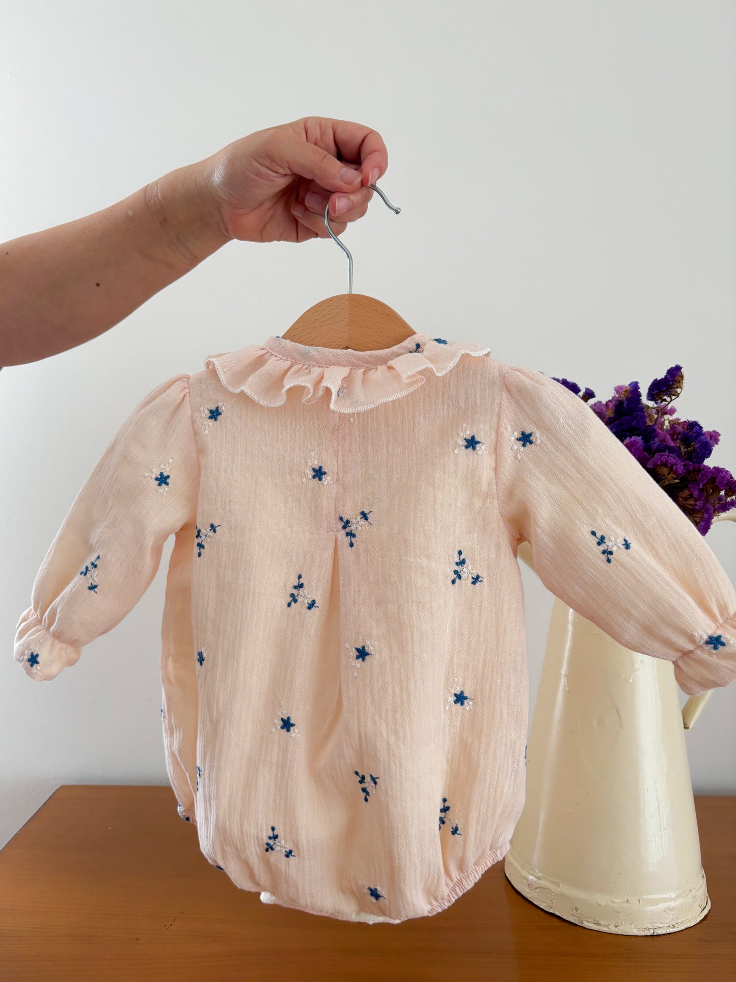 Fofo Musselina Flores Bordadas Manga Comprida