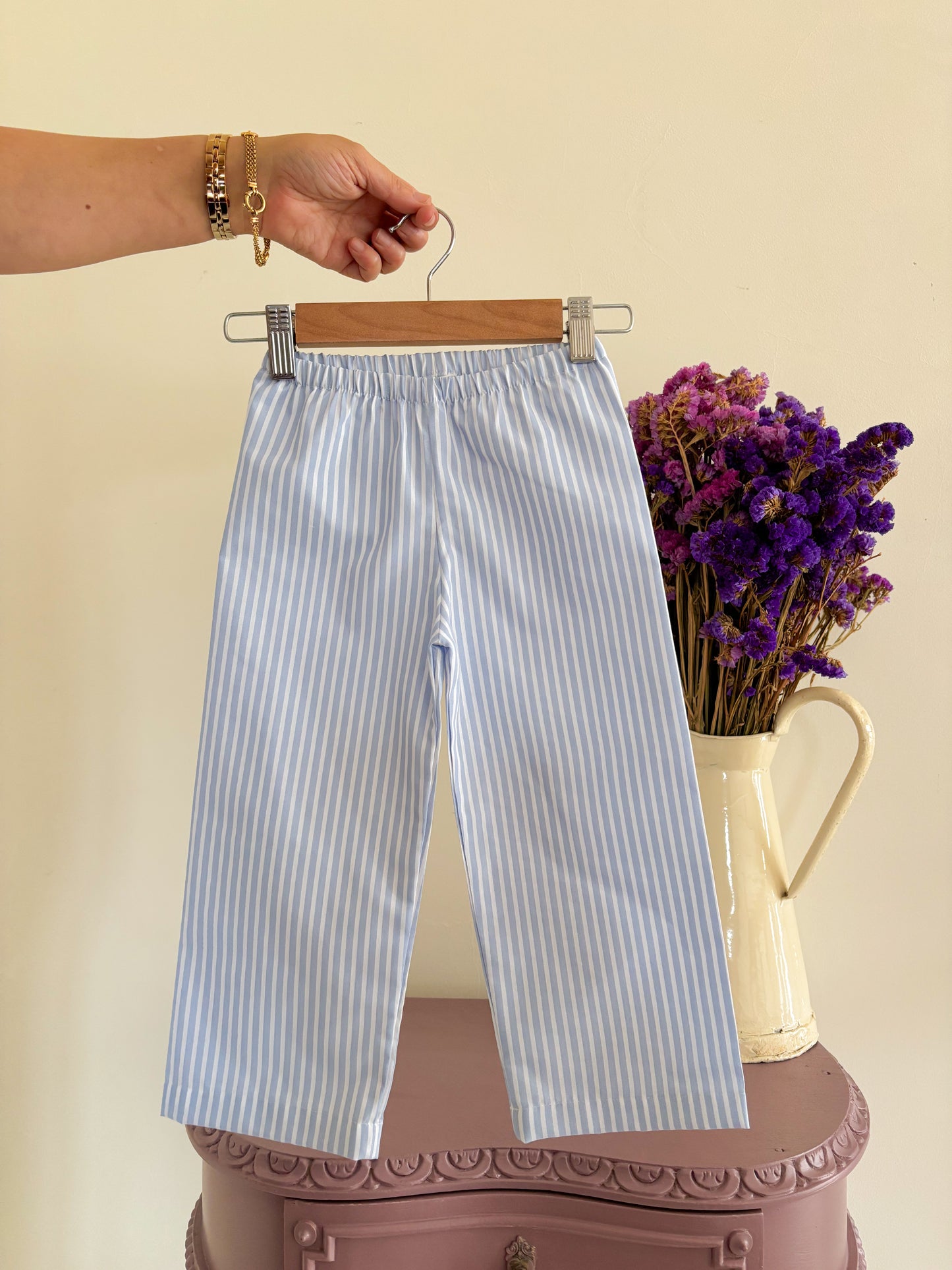 Pijama Risca Azul Folho