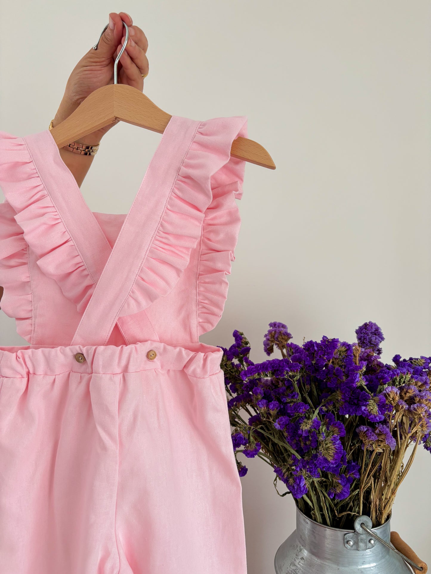 Pink Linen Dungarees