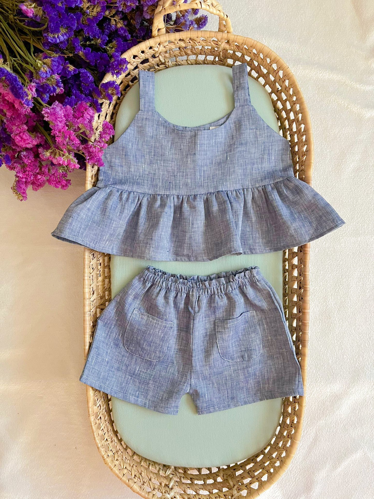 Blue Linen Top and Shorts