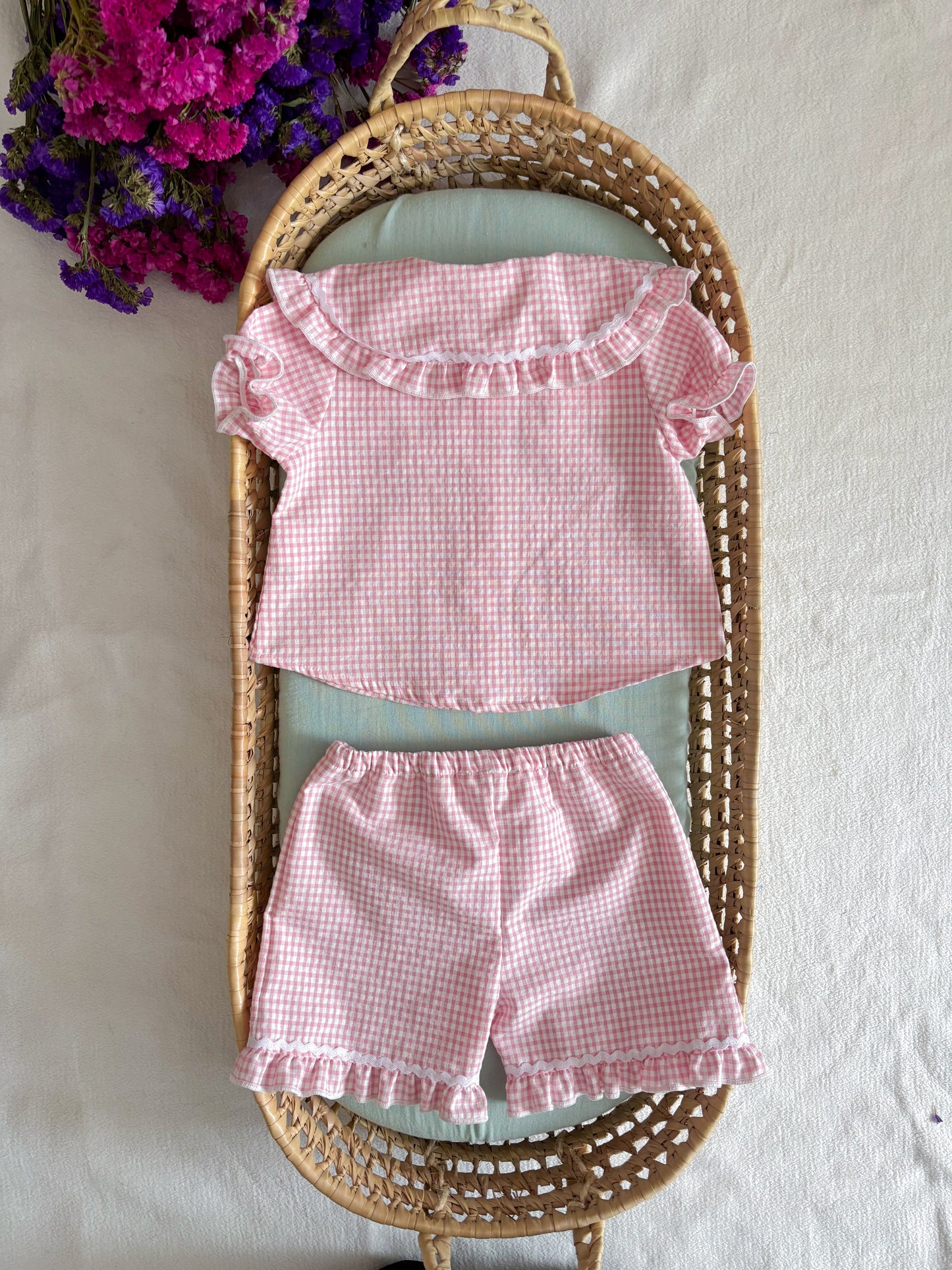 Conjunto Blusa e Calção Vichy Rosa
