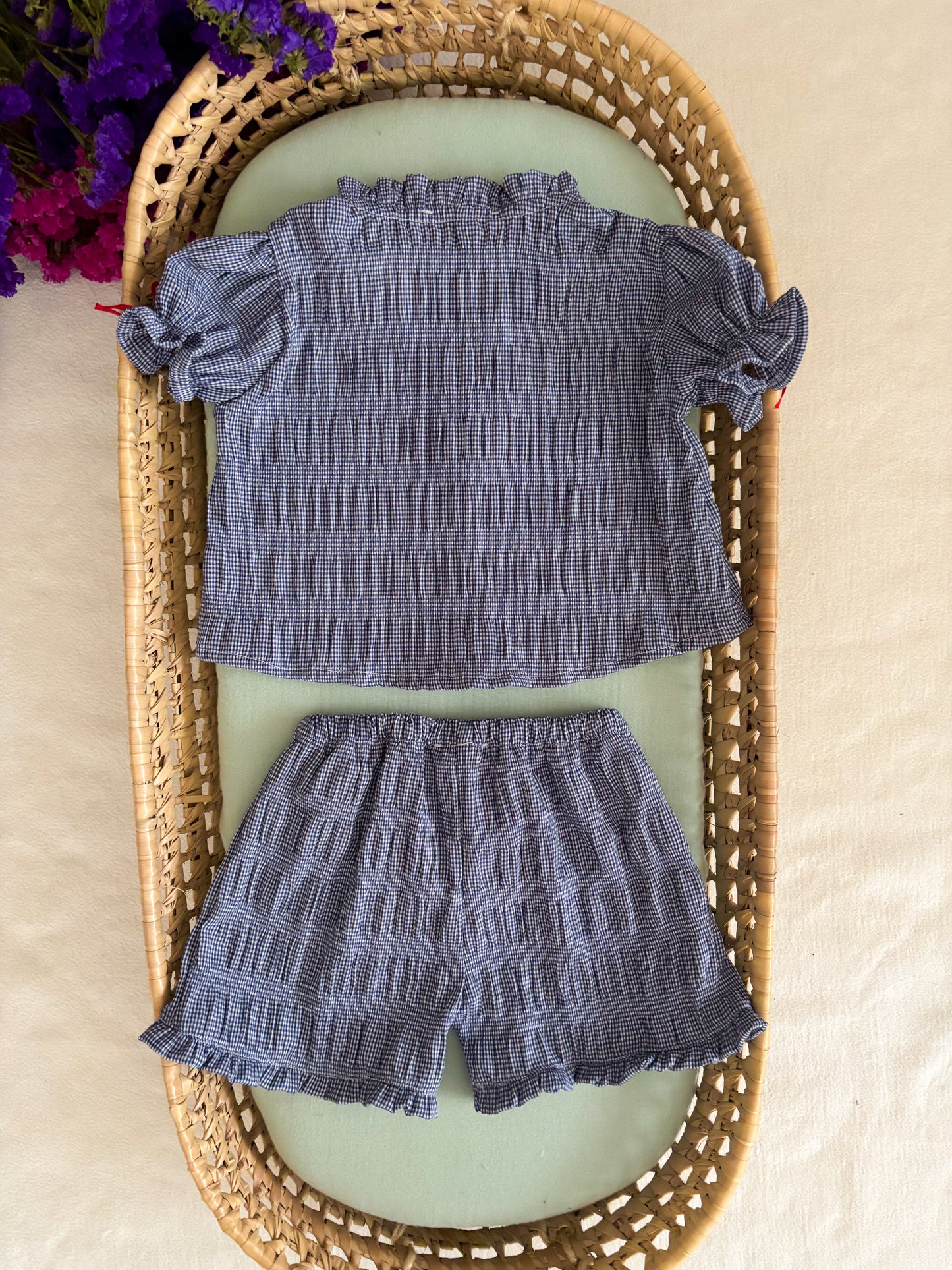 Conjunto Blusa e Calção Vichy Azul