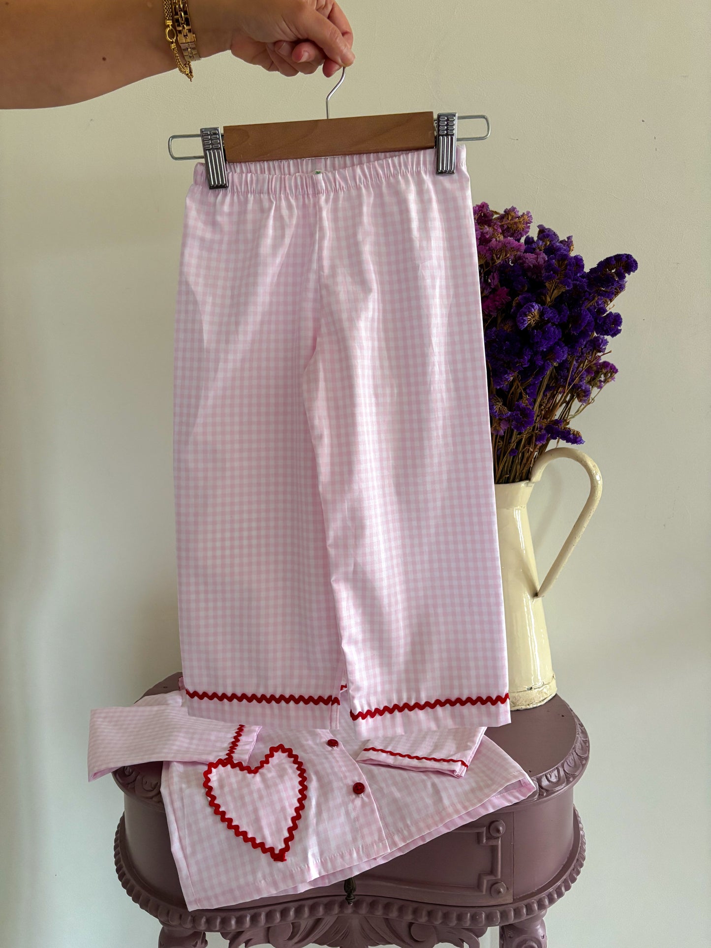 Pijama Vichy Rosa Coração