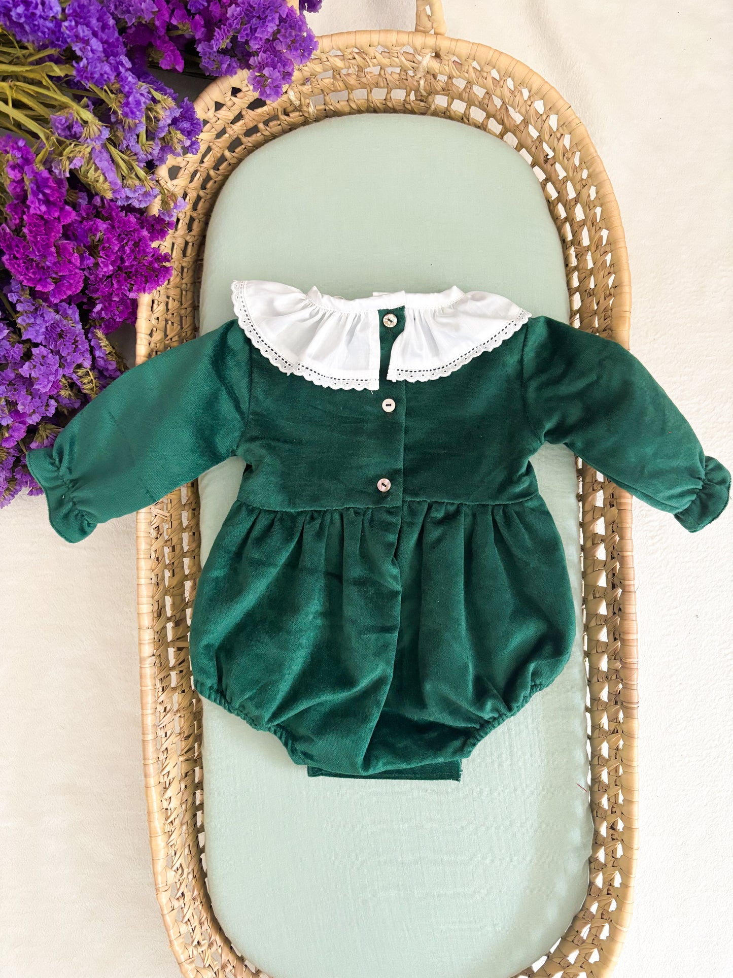 Fofo Veludo Verde Gola Volante Renda