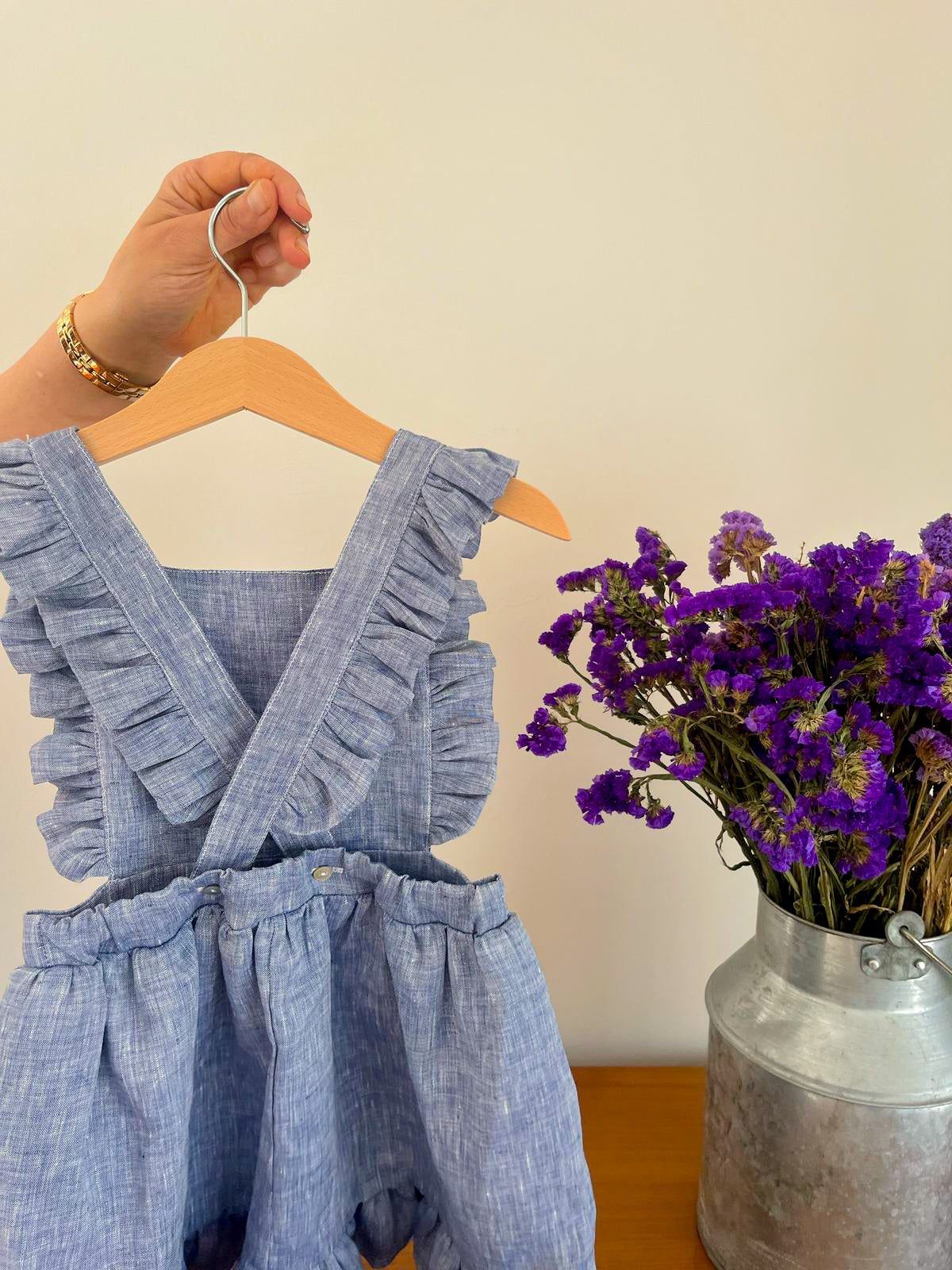 Blue Linen Dungarees Skirt