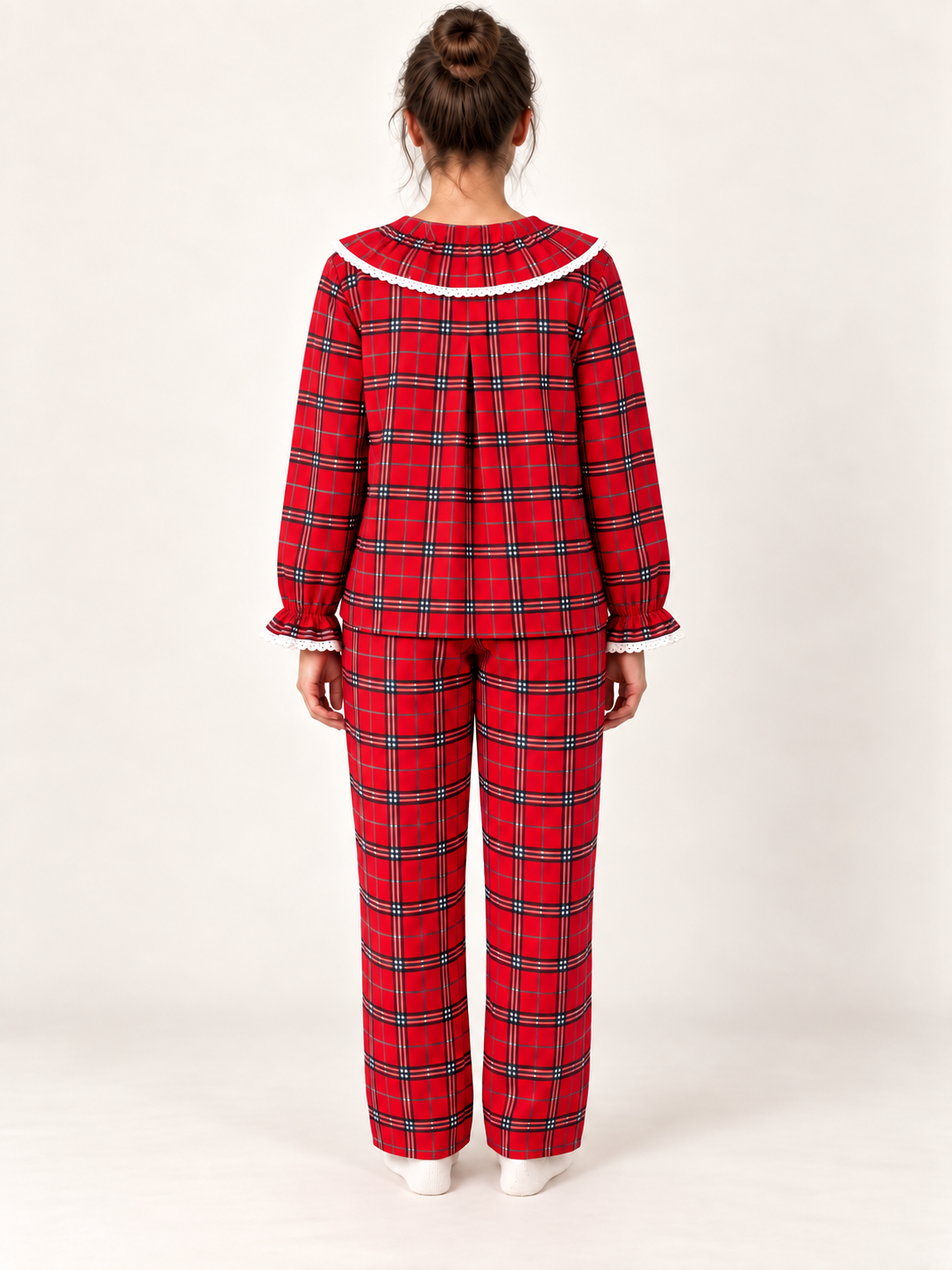 Red & Black Tartan Pyjamas with Frill Collar – Christmas