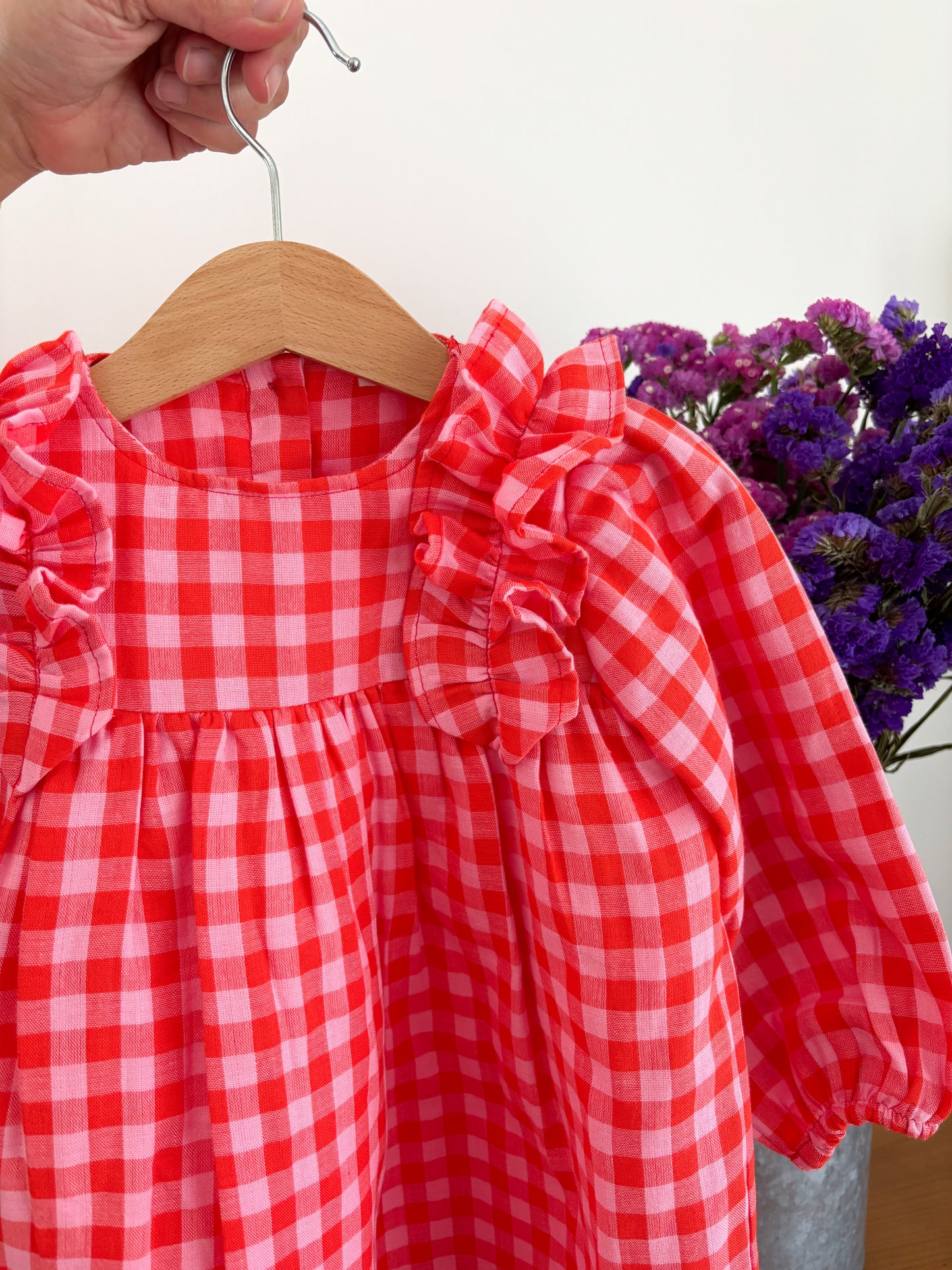 Vestido Muselina Vichy Rosa y Rojo