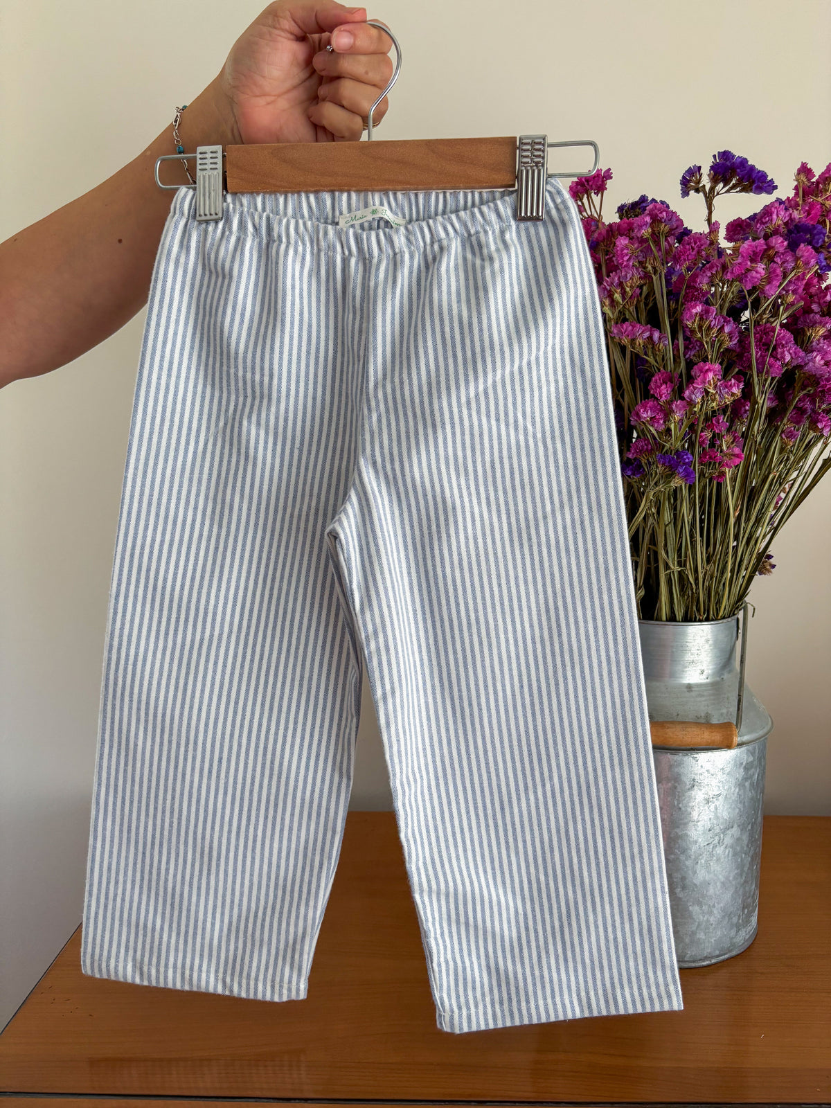 Pijama Risca Azul Gola Volante