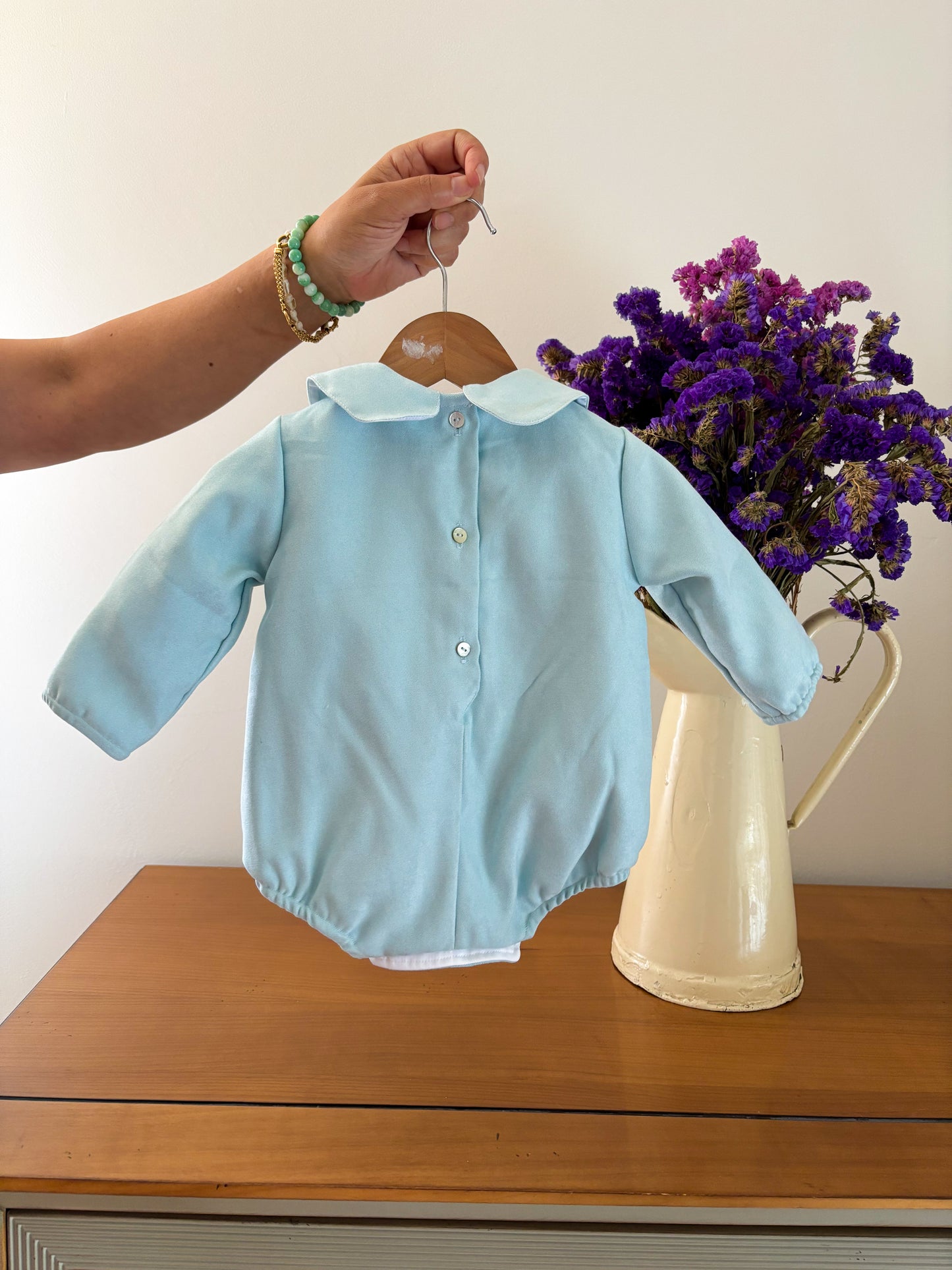 Baby Blue Velvet Peter Pan Collar Romper