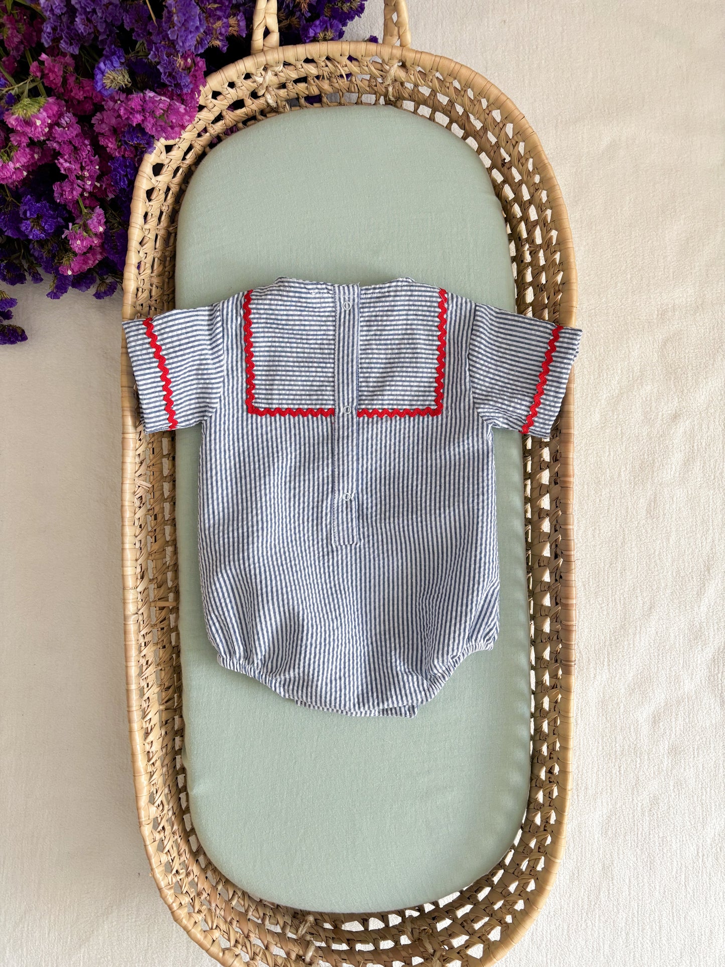 Blue Stripe Red Spike Romper