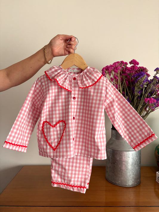 Pijama Vichy Rosa Coração
