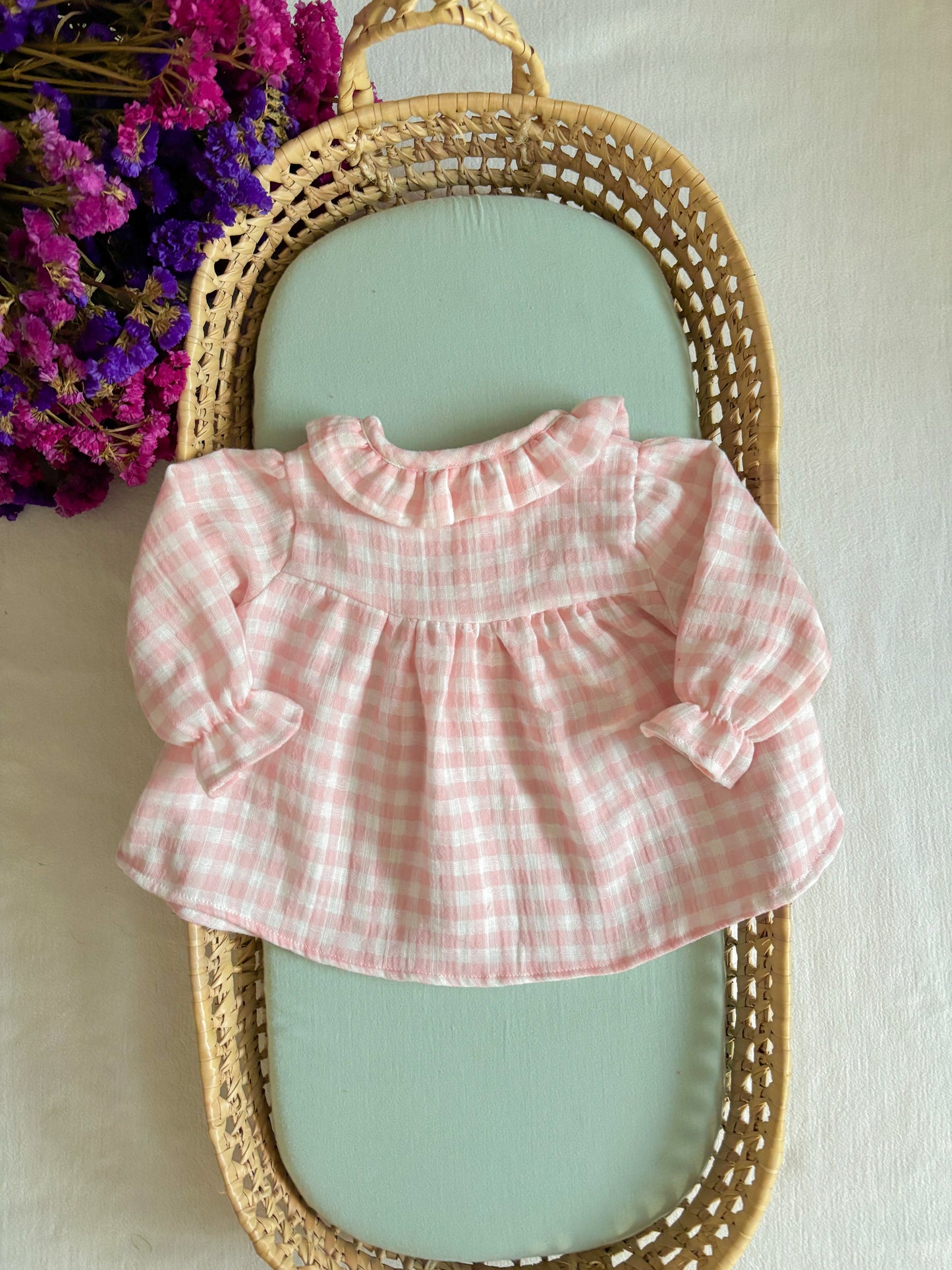 Blusa Musselina Vichy Rosa e Branco