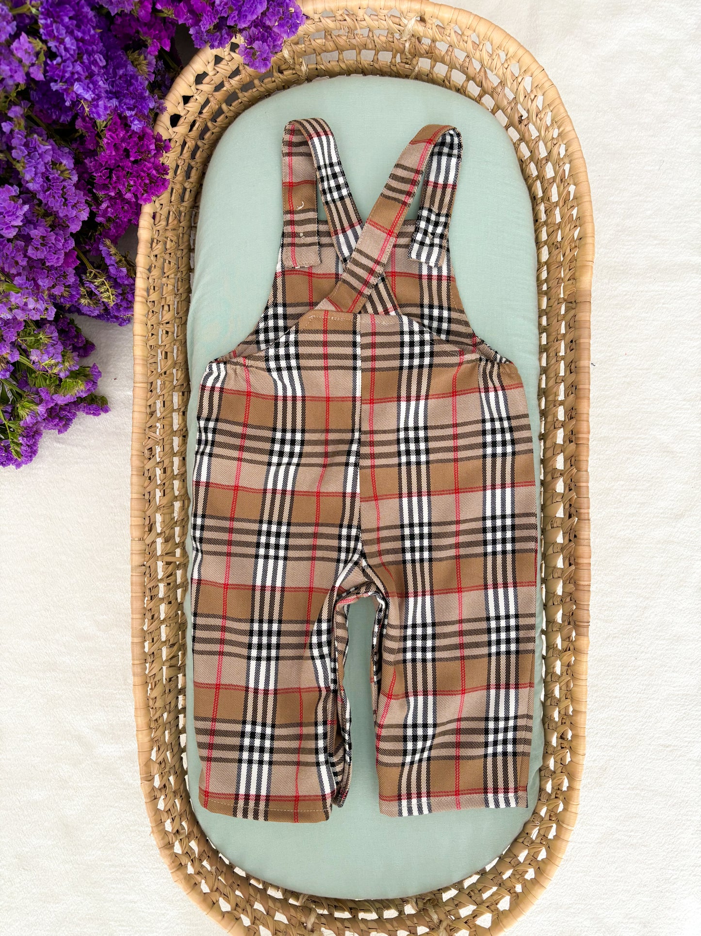 Beige Tartan Dungarees