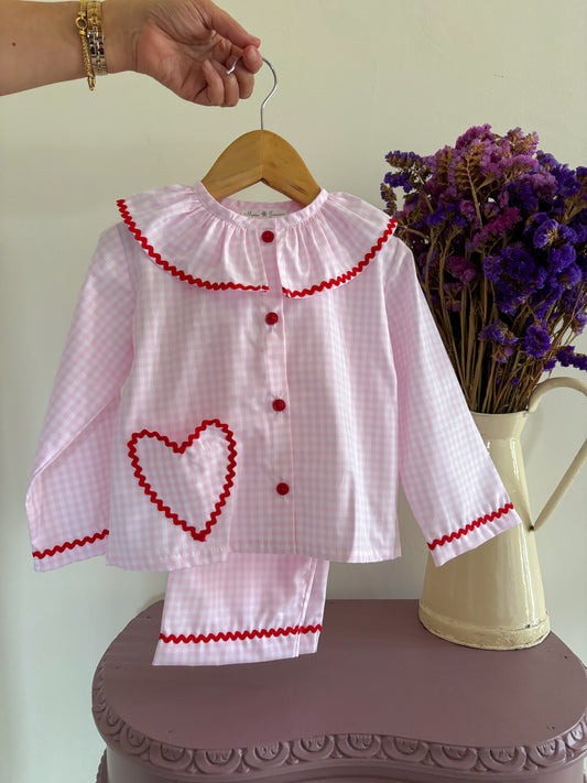 Pijama Vichy Rosa Coração