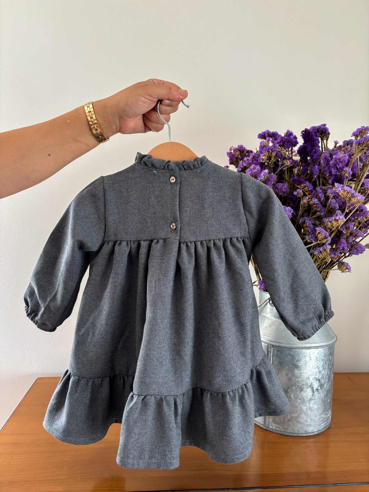 Gray Dress with Red Velvet Bow