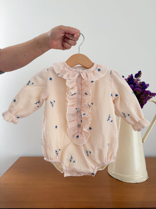 Fofo Musselina Flores Bordadas Manga Comprida