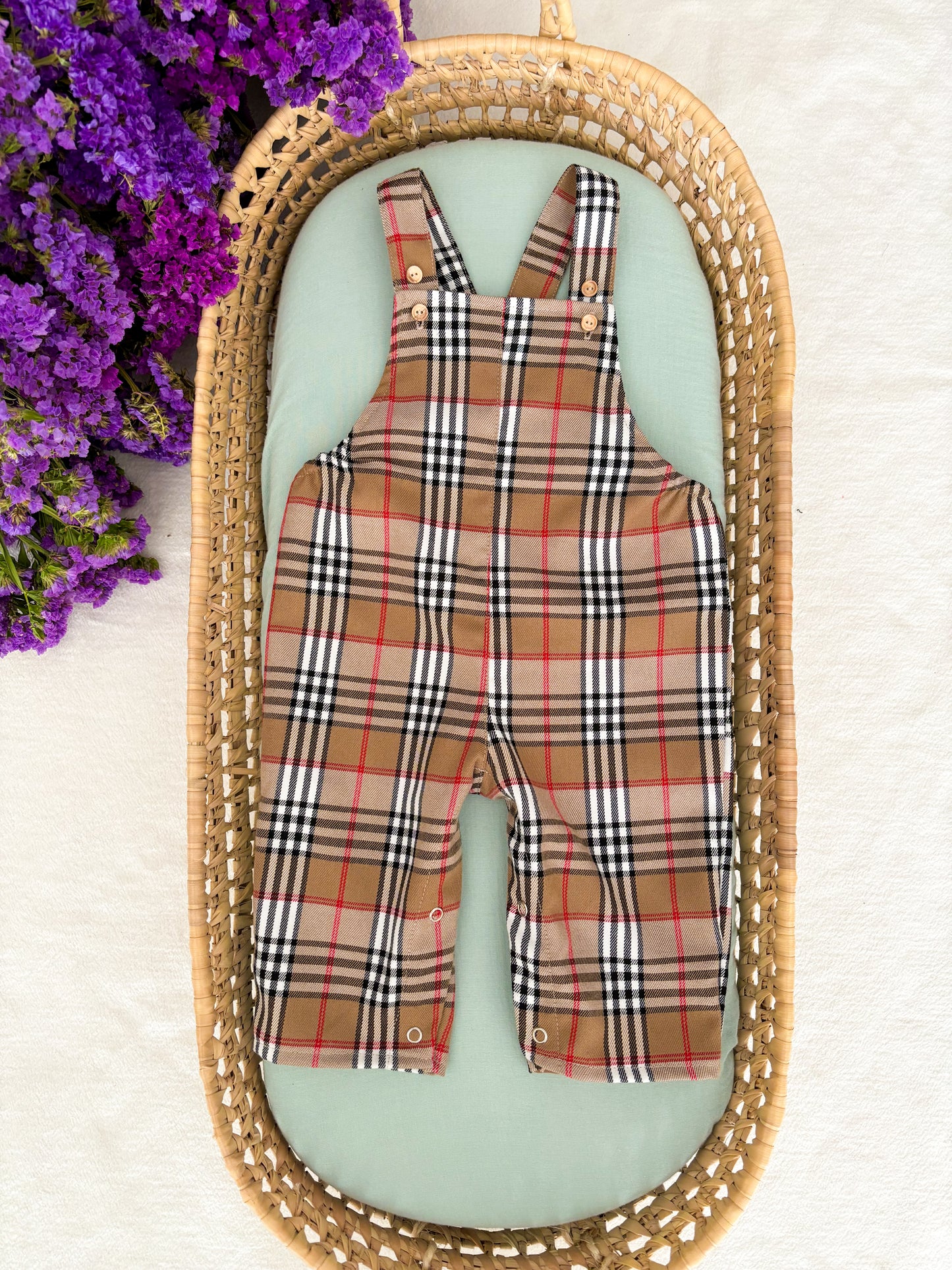 Beige Tartan Dungarees