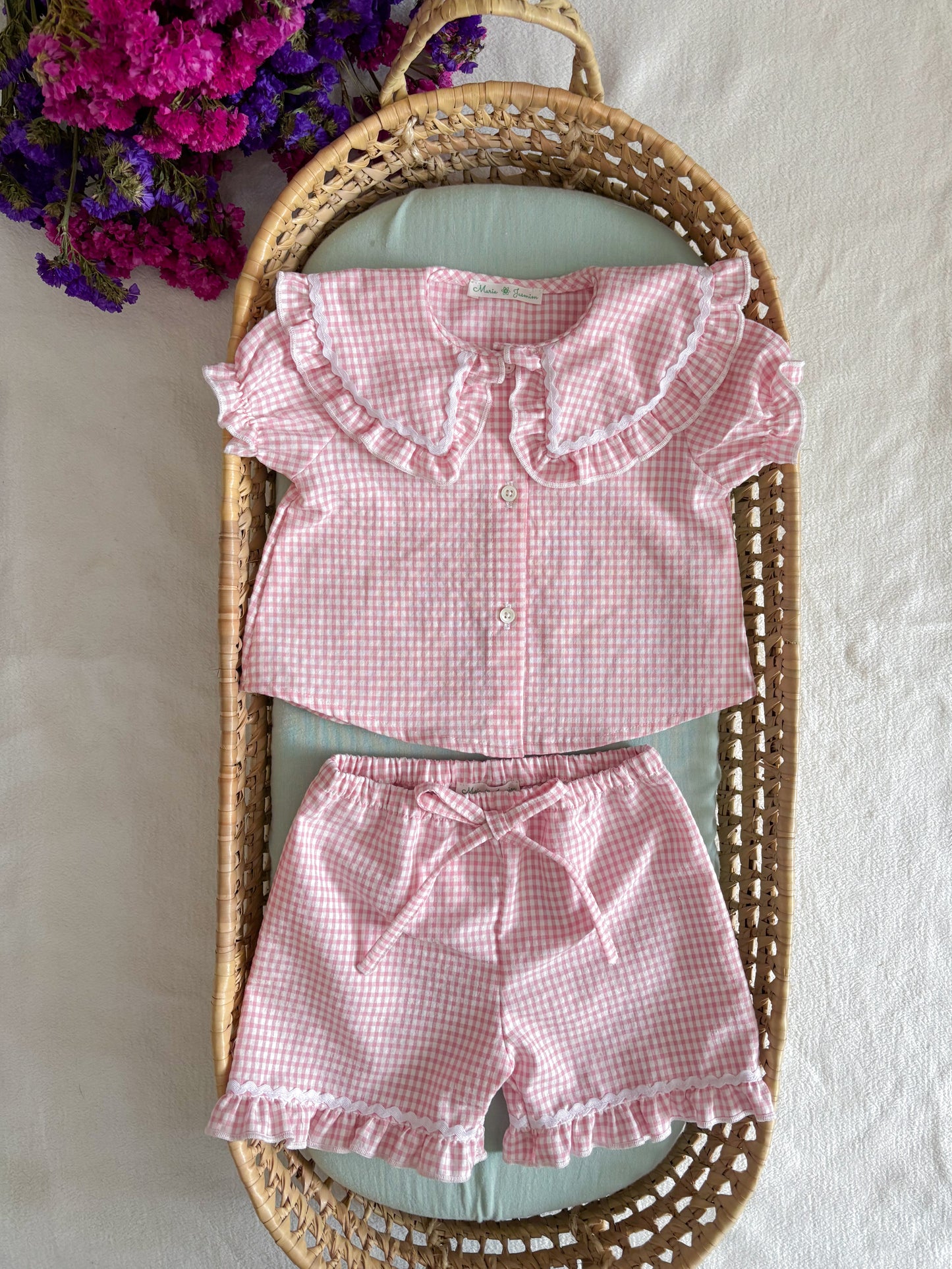 Conjunto Blusa e Calção Vichy Rosa