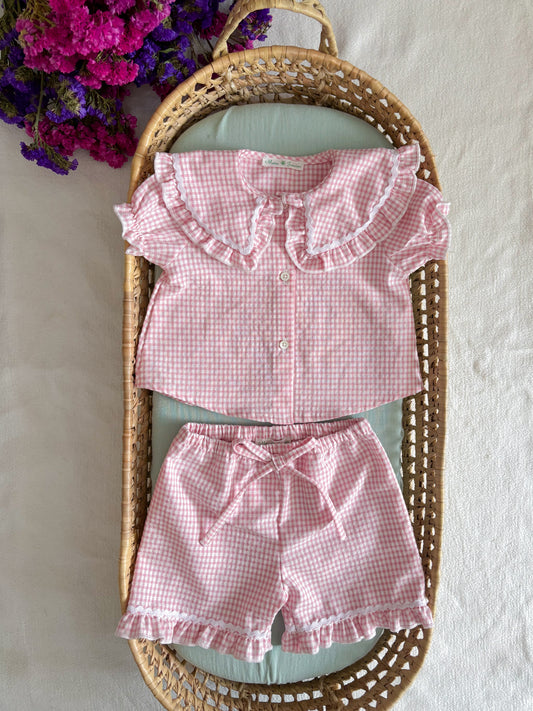 Conjunto Blusa e Calção Vichy Rosa
