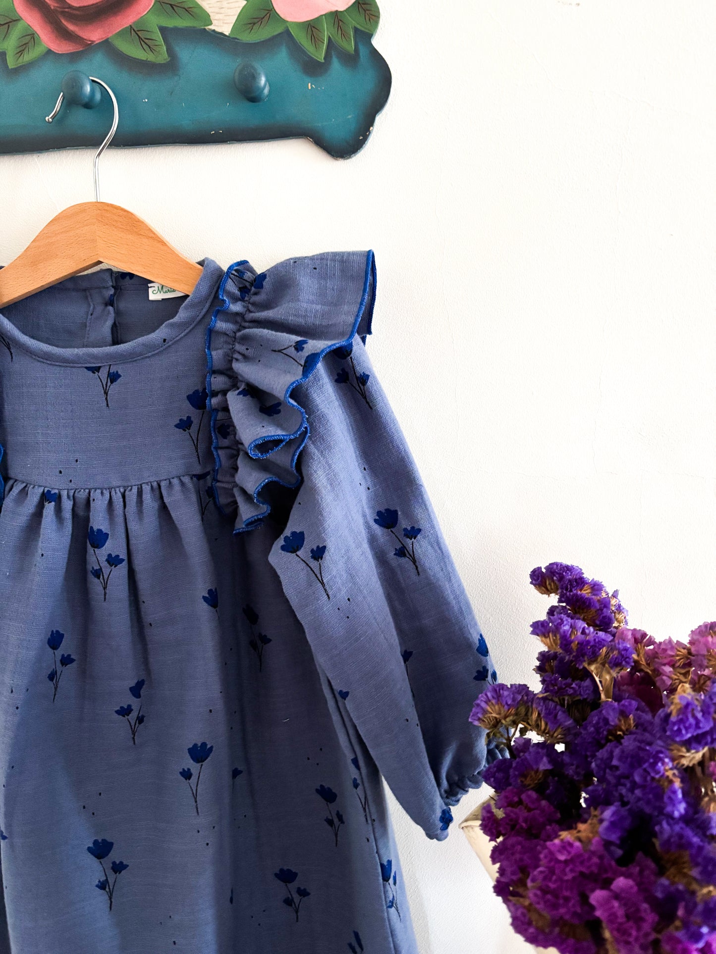 Vestido Musselina Azul Flores