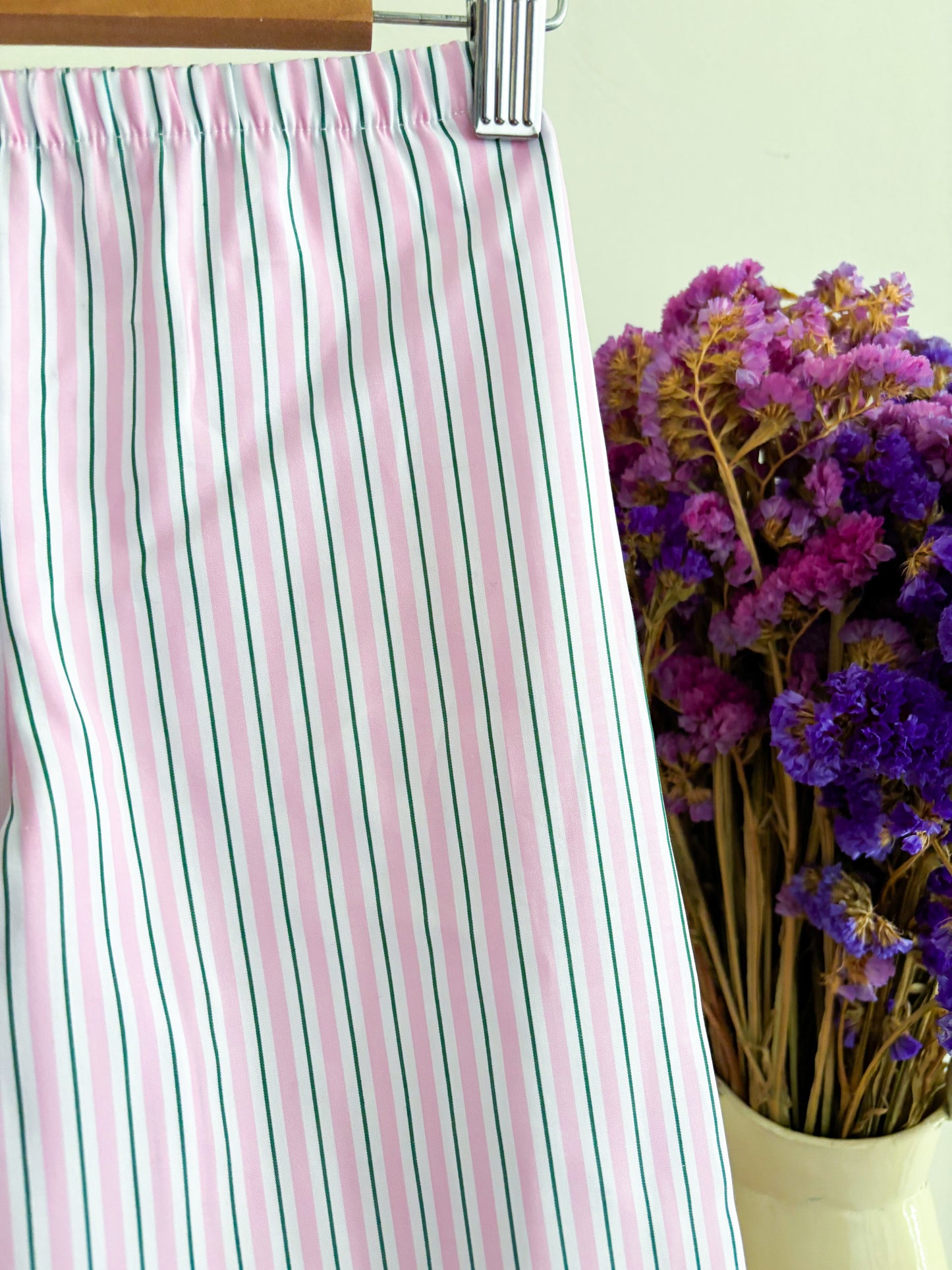 Pijama Risca Rosa e Verde