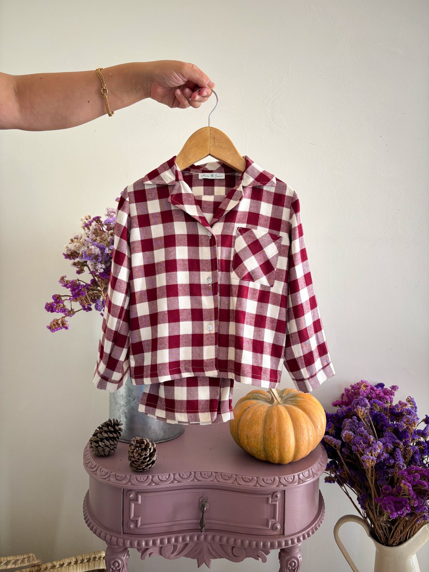 Pijama Clássico Xadrez Bordô