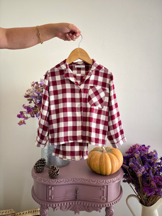 Pijama Clássico Xadrez Bordô