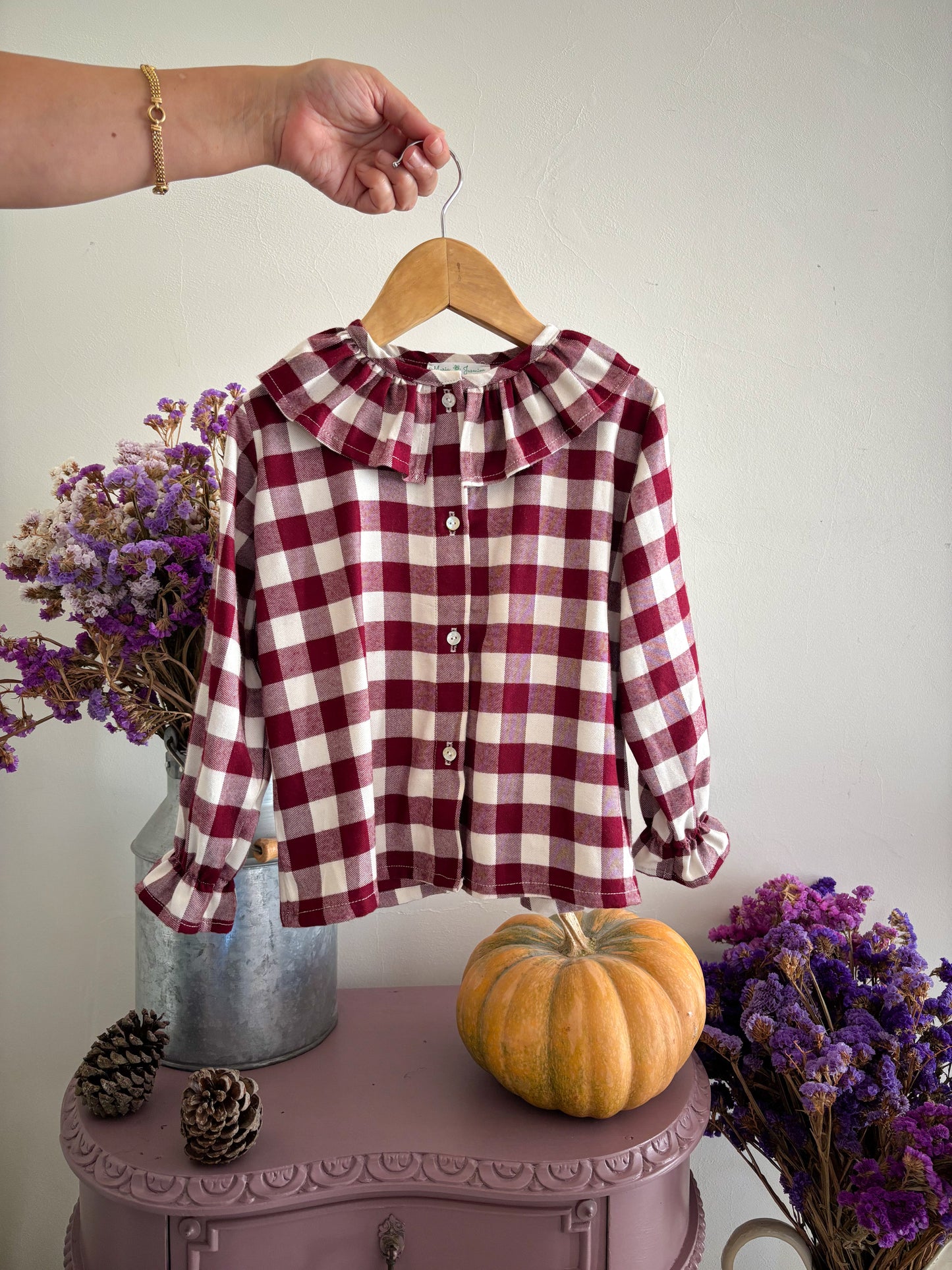 Burgundy Plaid Ruffle Pajamas