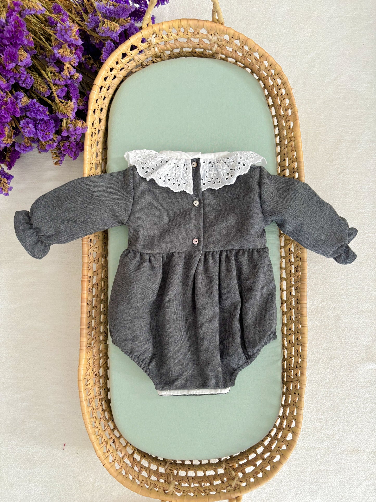 Grey English Embroidery Romper