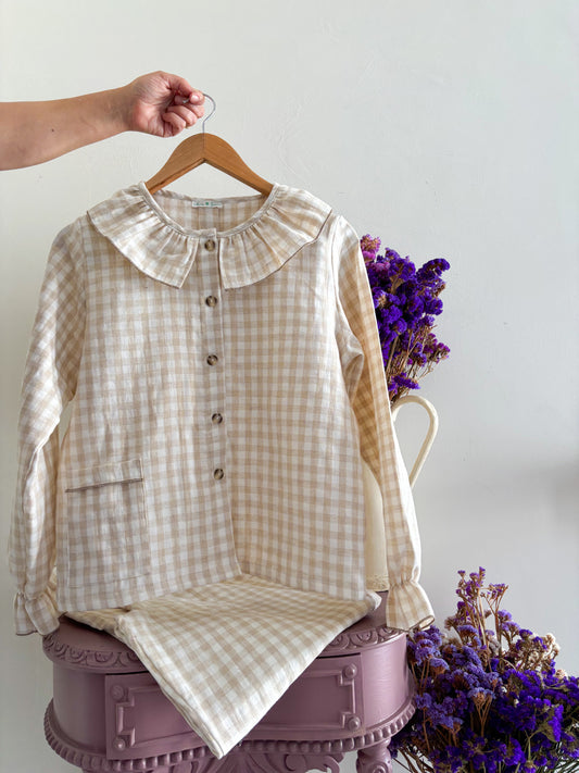 Pijama Musselina Vichy Bege - Mulher