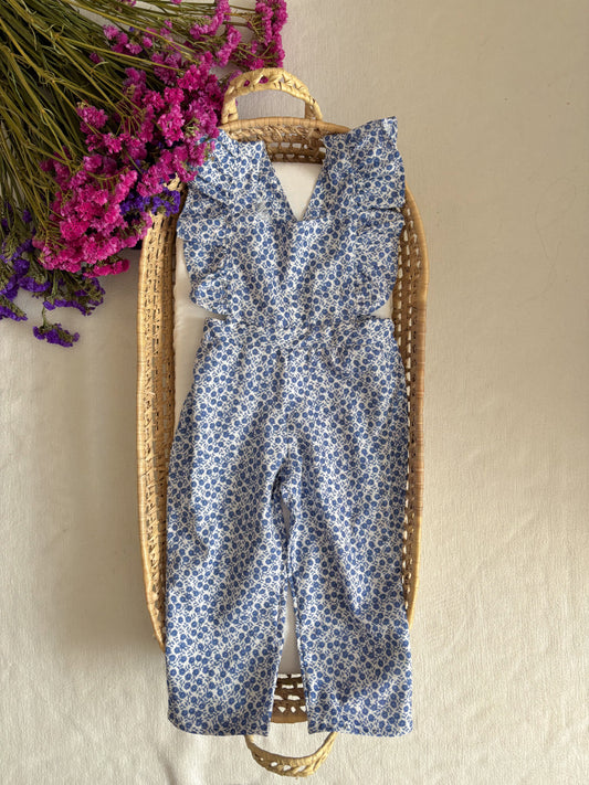 Jardineira Lino Azul Floral