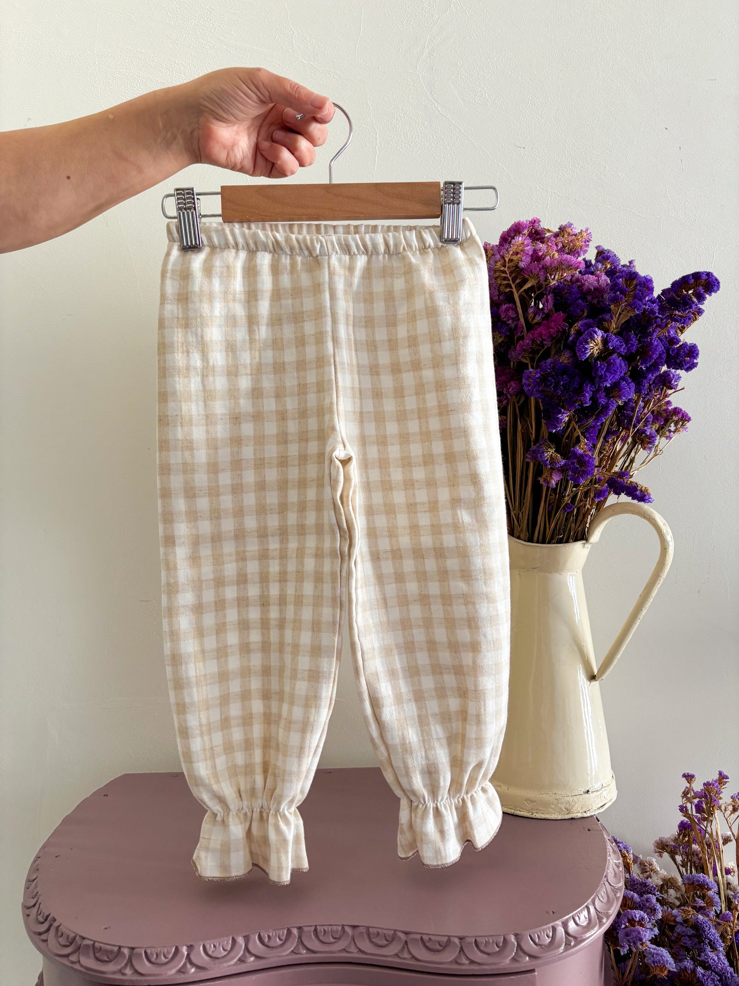 Pijama de Muselina Vichy Beige