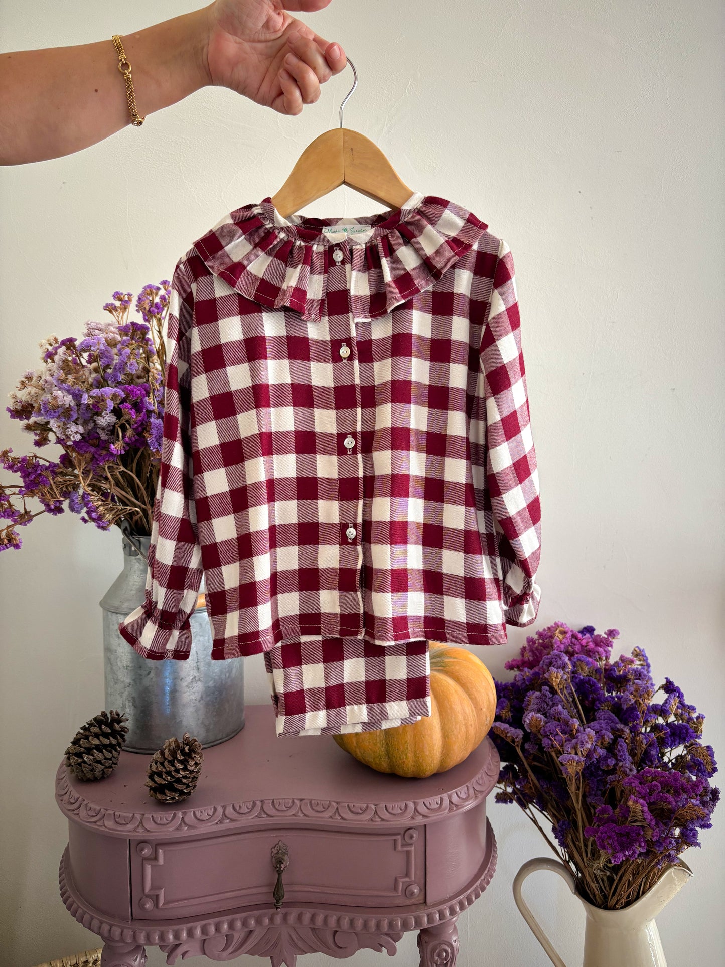 Burgundy Plaid Ruffle Pajamas