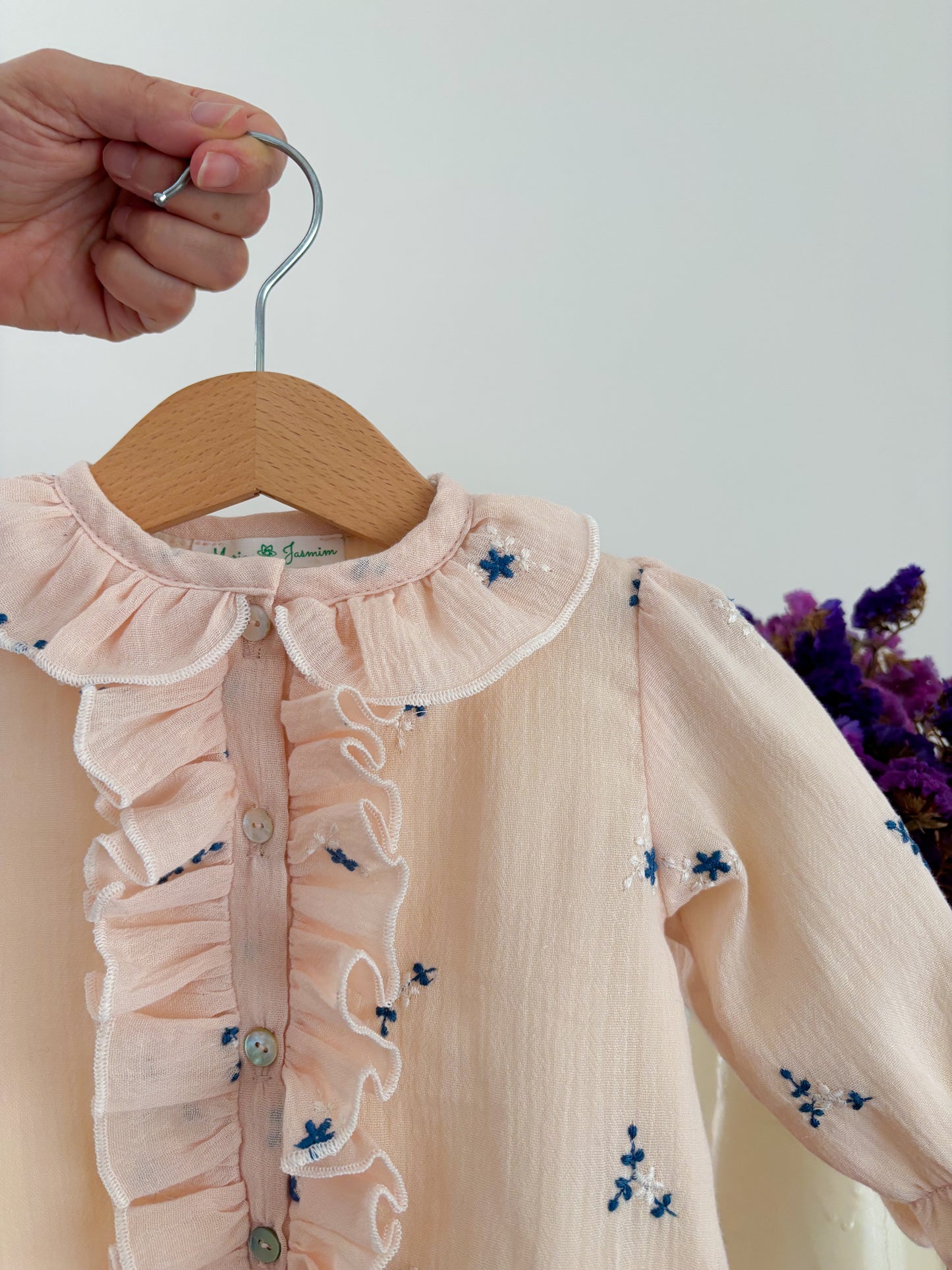 Fofo Musselina Flores Bordadas Manga Comprida