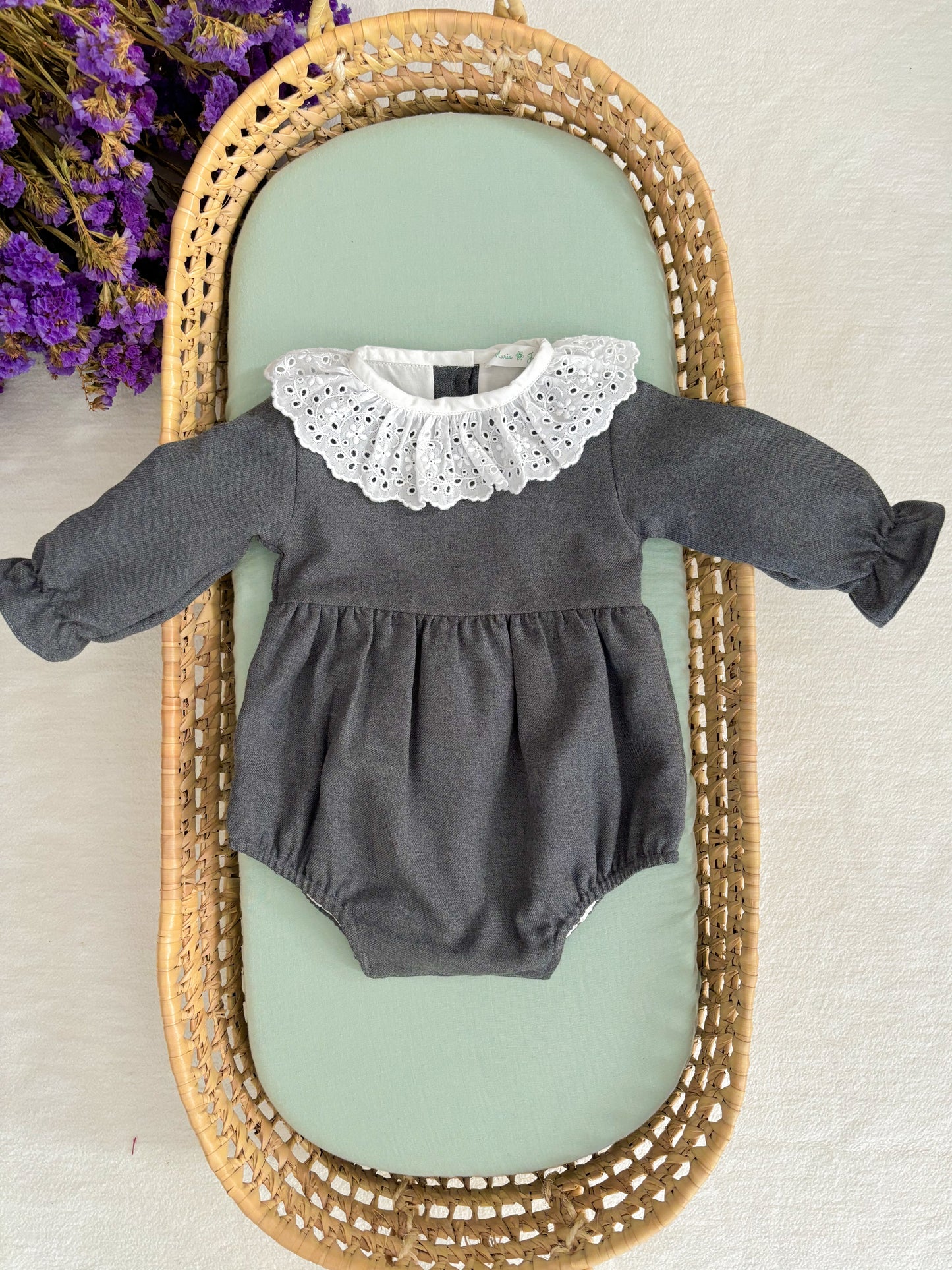 Grey English Embroidery Romper