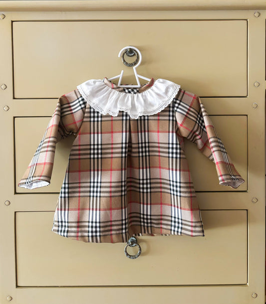 Beige Plaid Tartan Dress