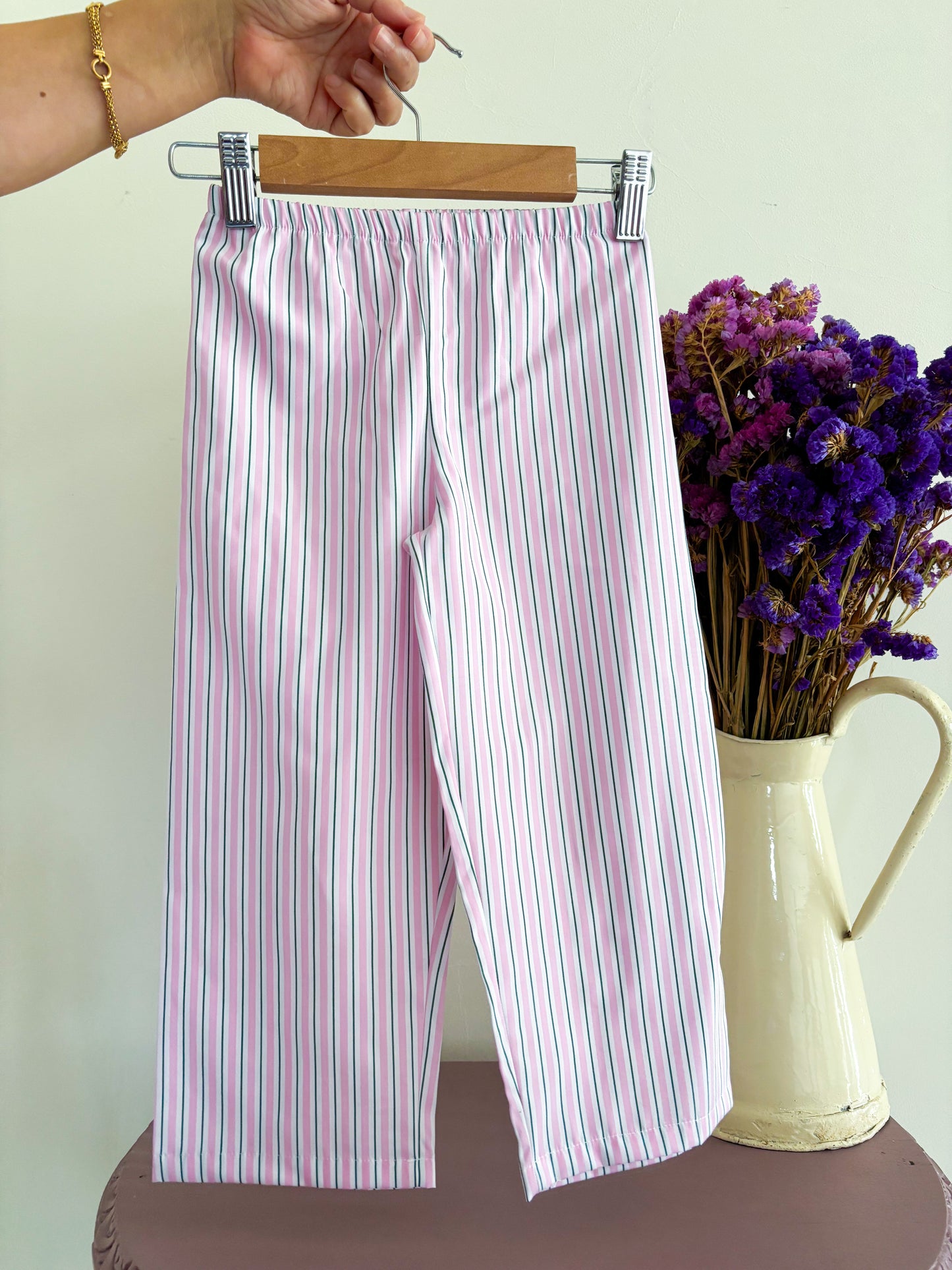 Pijama Risca Rosa e Verde