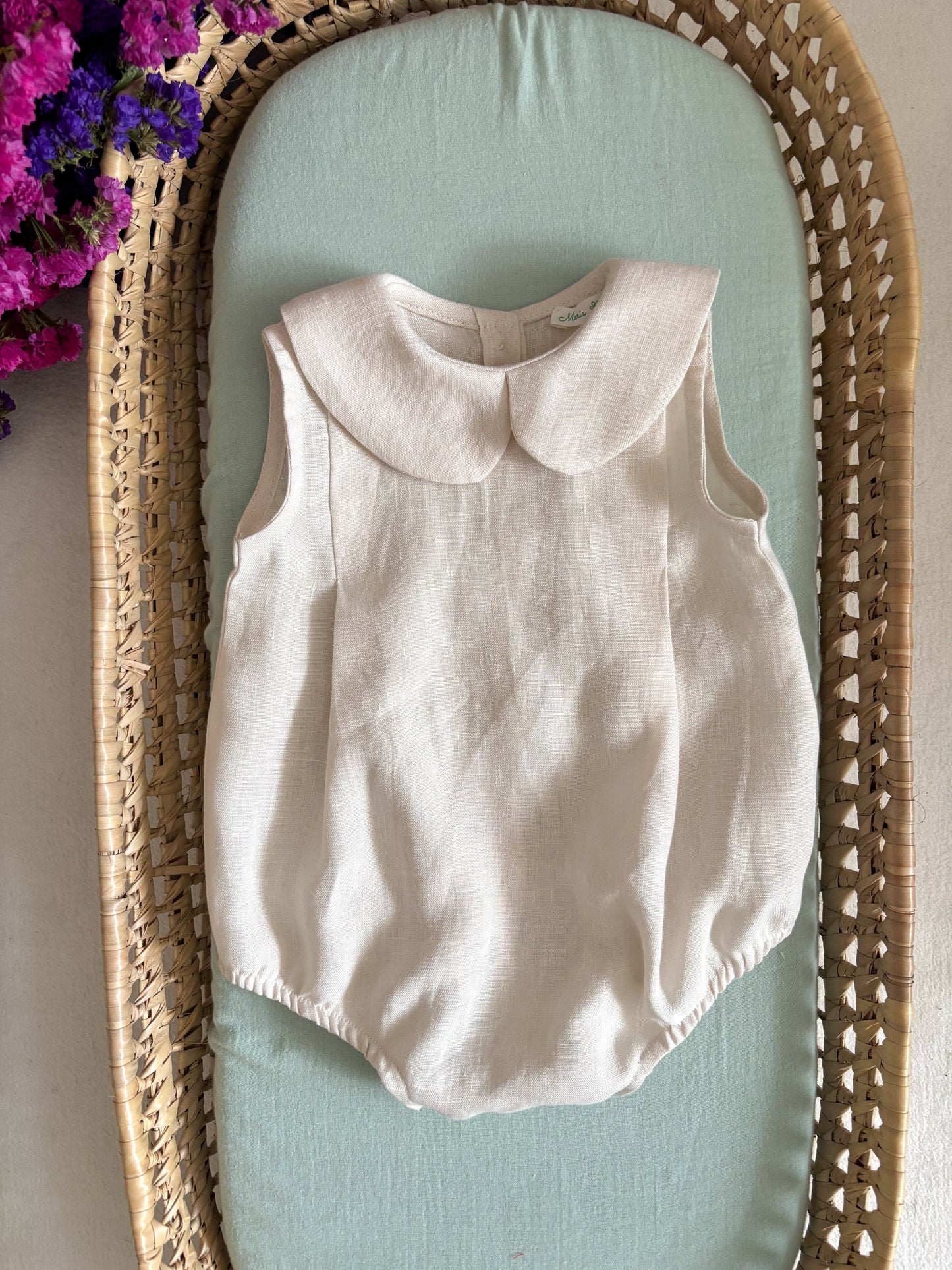 Pelele Bebé Lino Bege Cuello Peter Pan