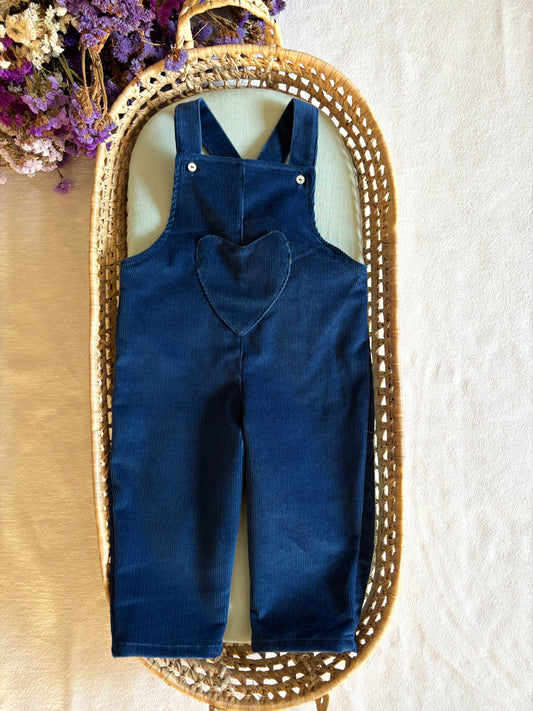 Jardineira Bombazine Azul Coração