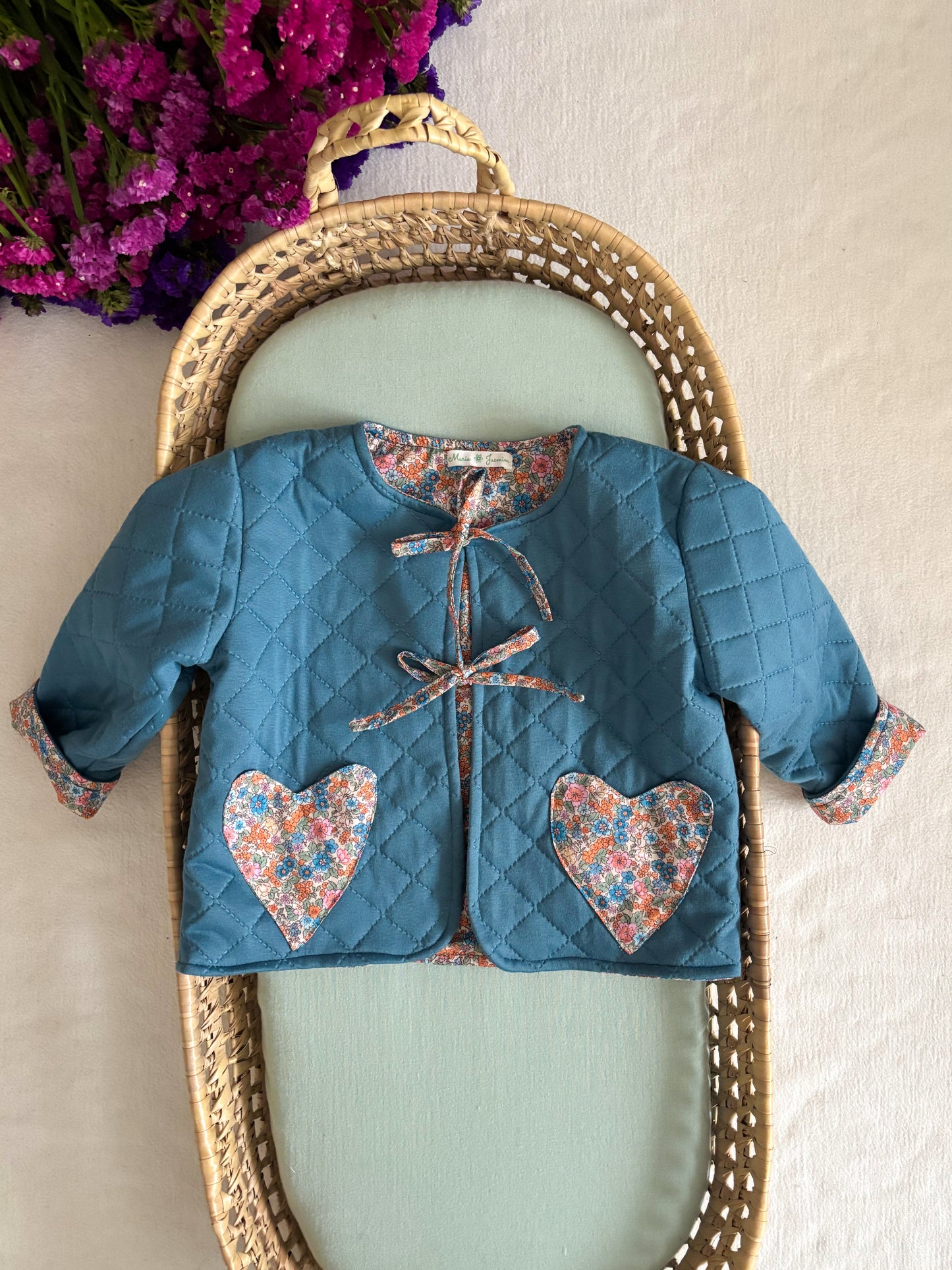 Casaco Matelassê Reversível Azul e Florido