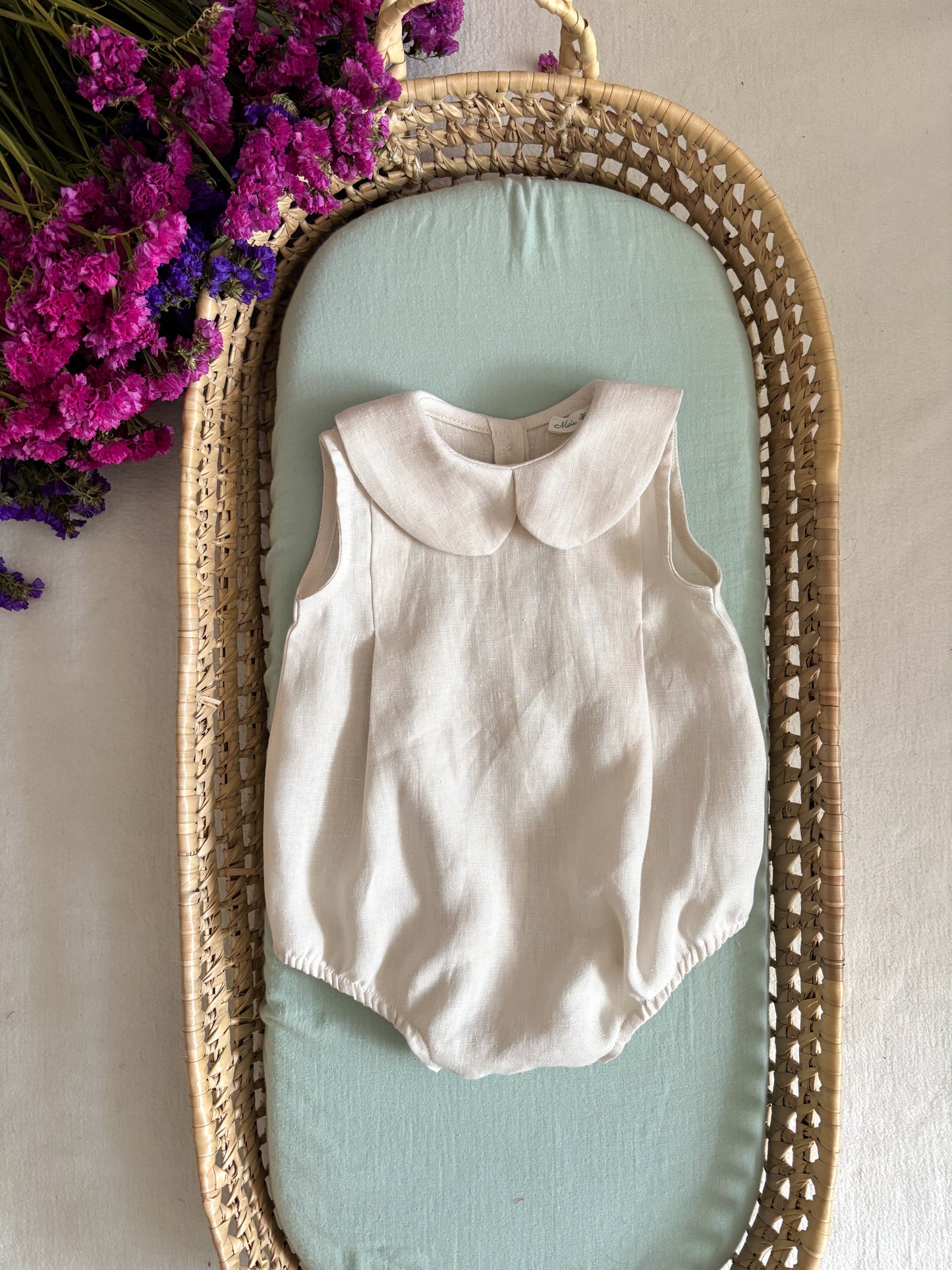 Pelele Bebé Lino Bege Cuello Peter Pan