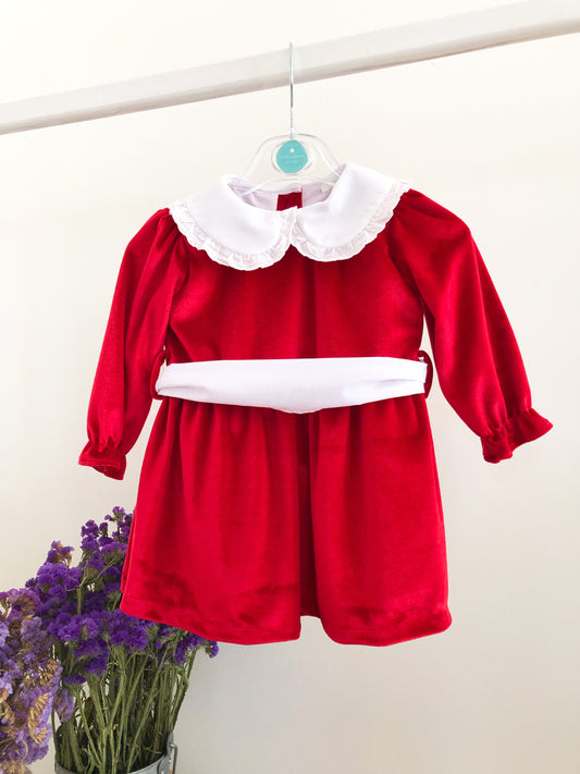 Vestido Terciopelo Rojo Cuello Muñeca