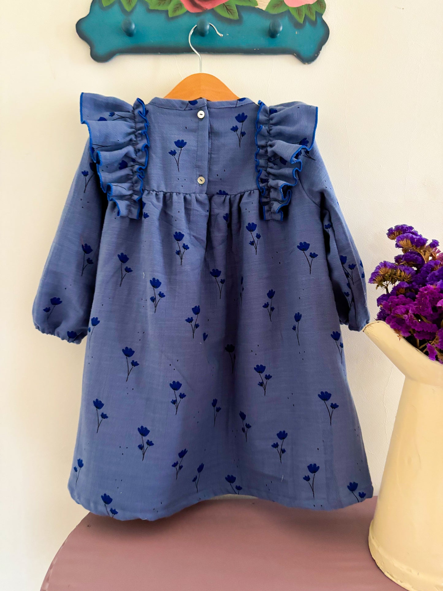 Vestido Musselina Azul Flores