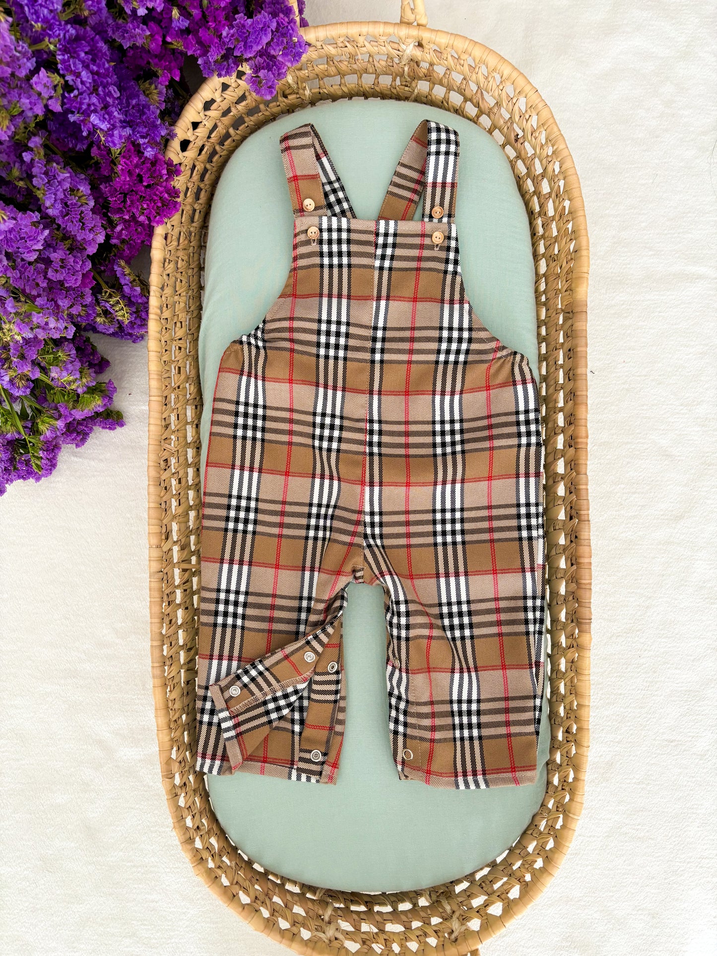 Beige Tartan Dungarees