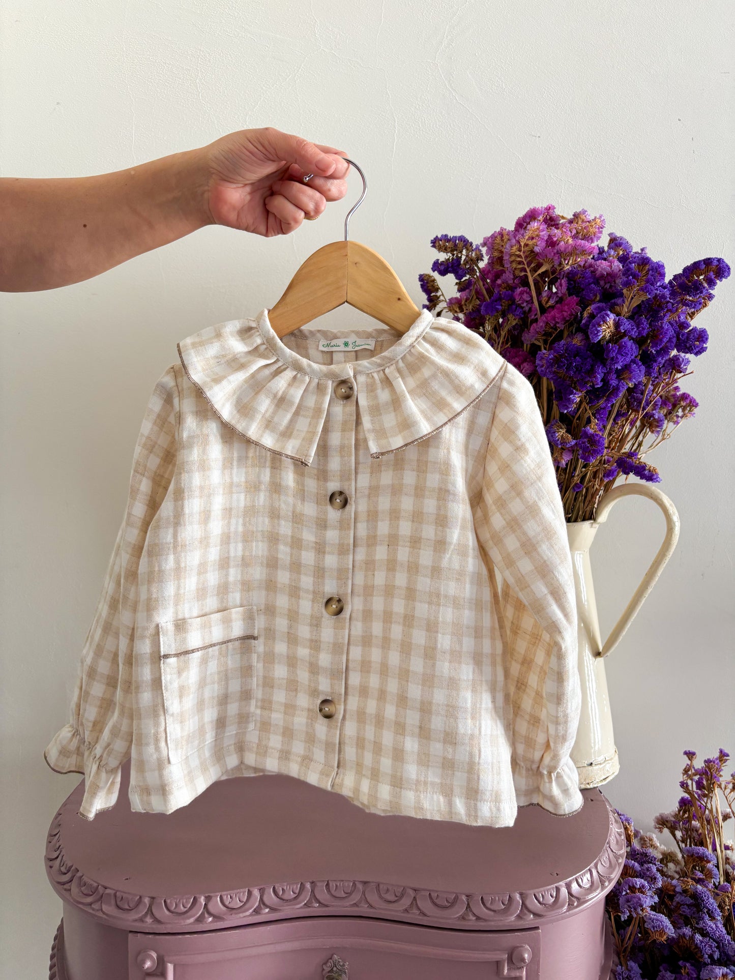 Pijama de Muselina Vichy Beige