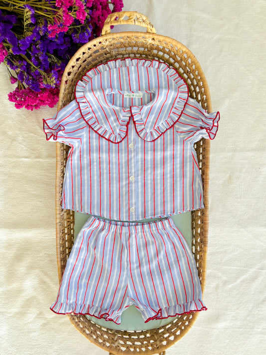 Pijama Risca Azul Gola Boneca
