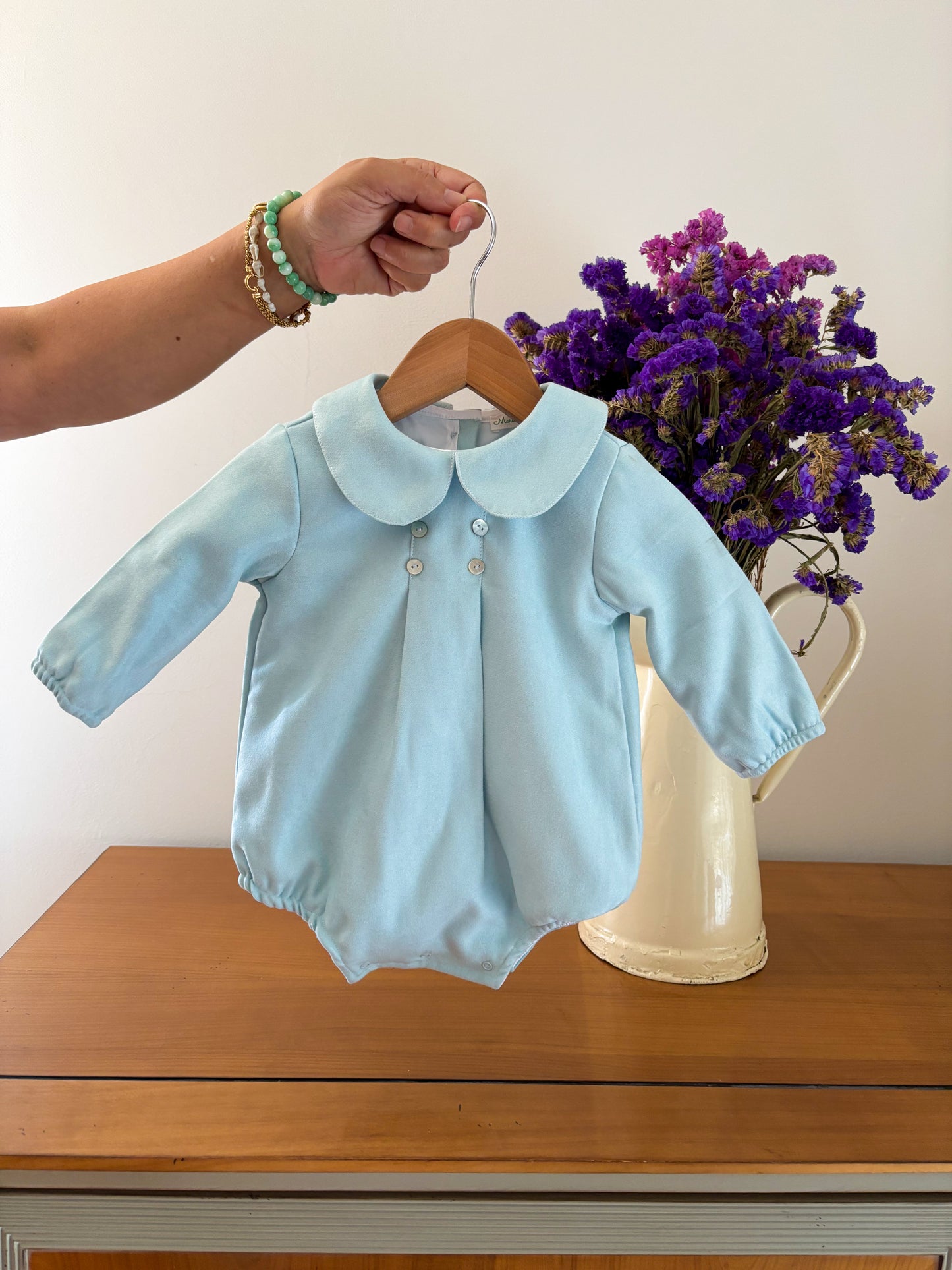 Baby Blue Velvet Peter Pan Collar Romper