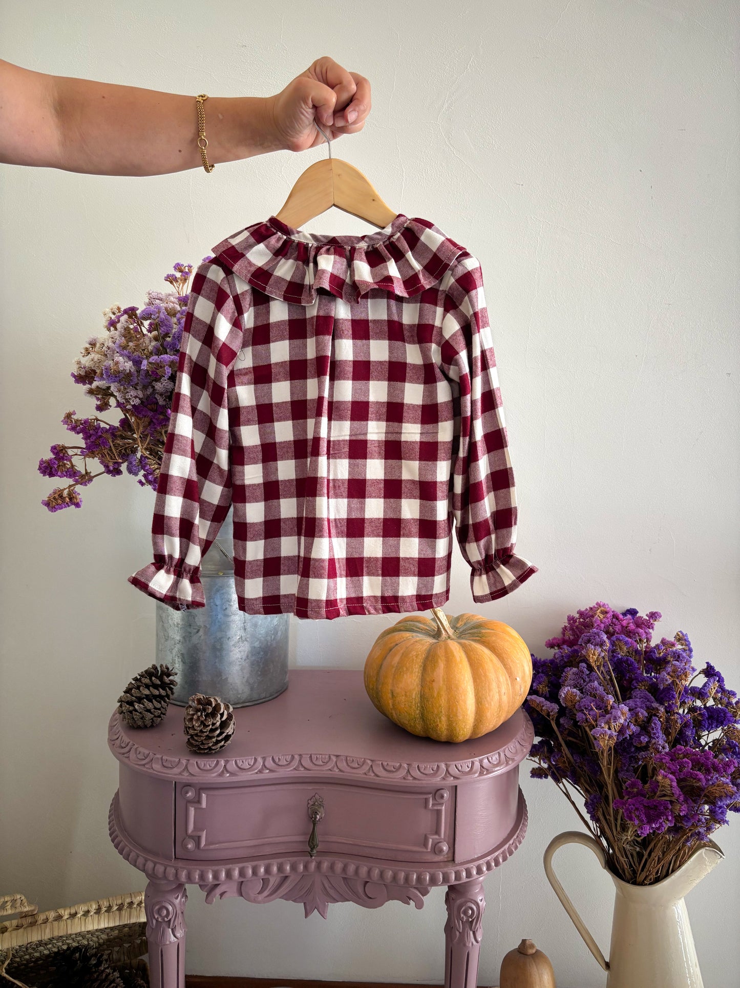 Burgundy Plaid Ruffle Pajamas
