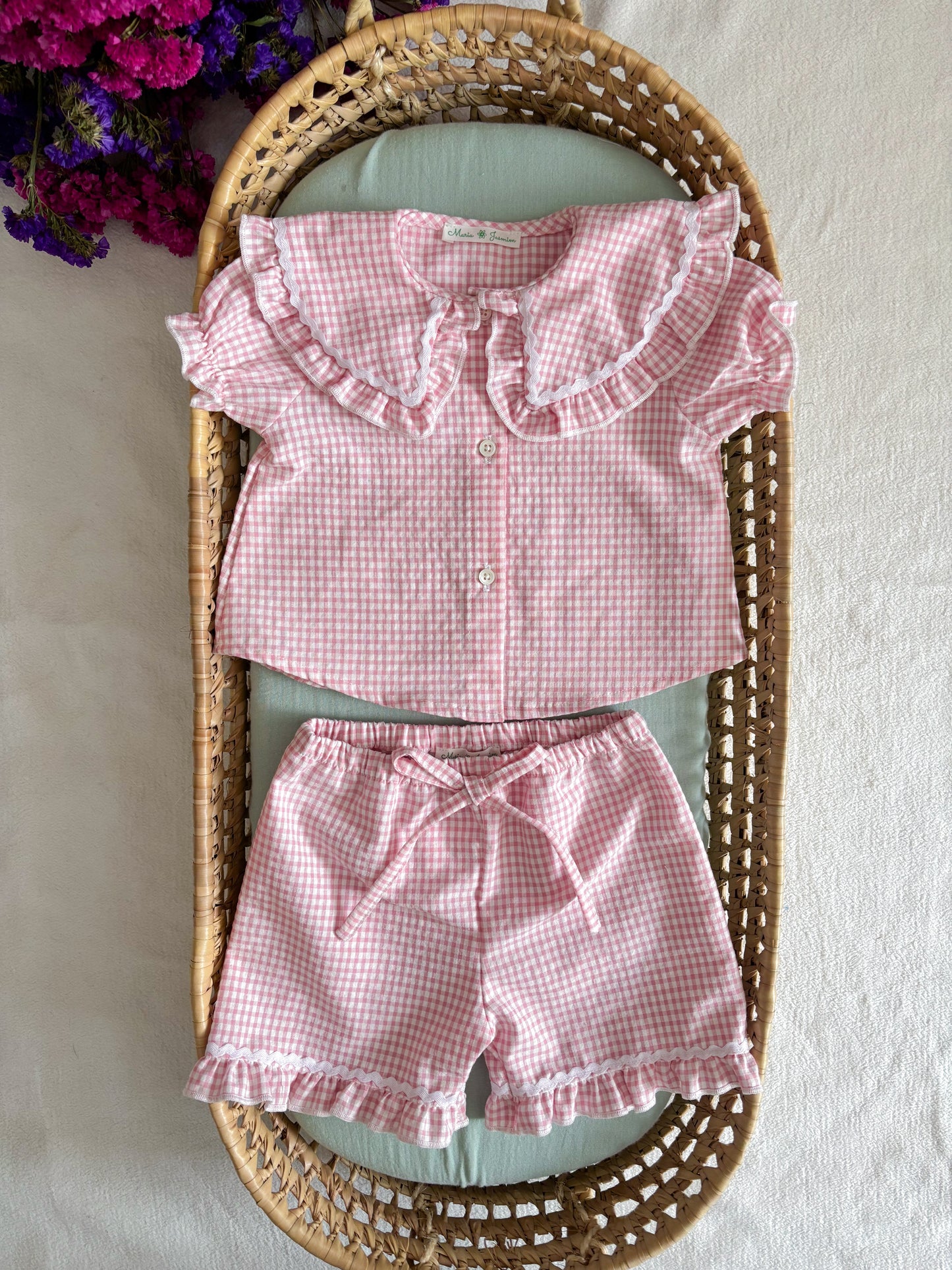 Conjunto Blusa e Calção Vichy Rosa